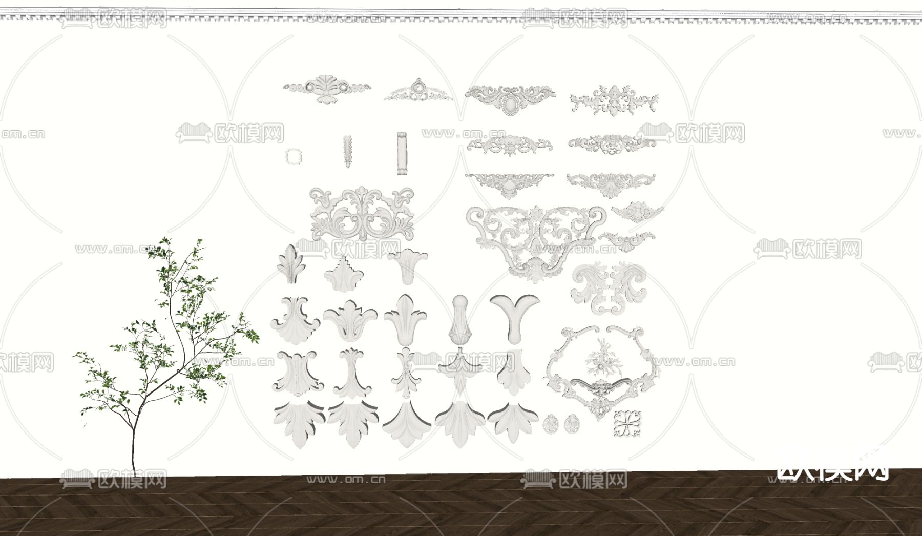 欧式雕刻雕花su模型下载（渲染图2）