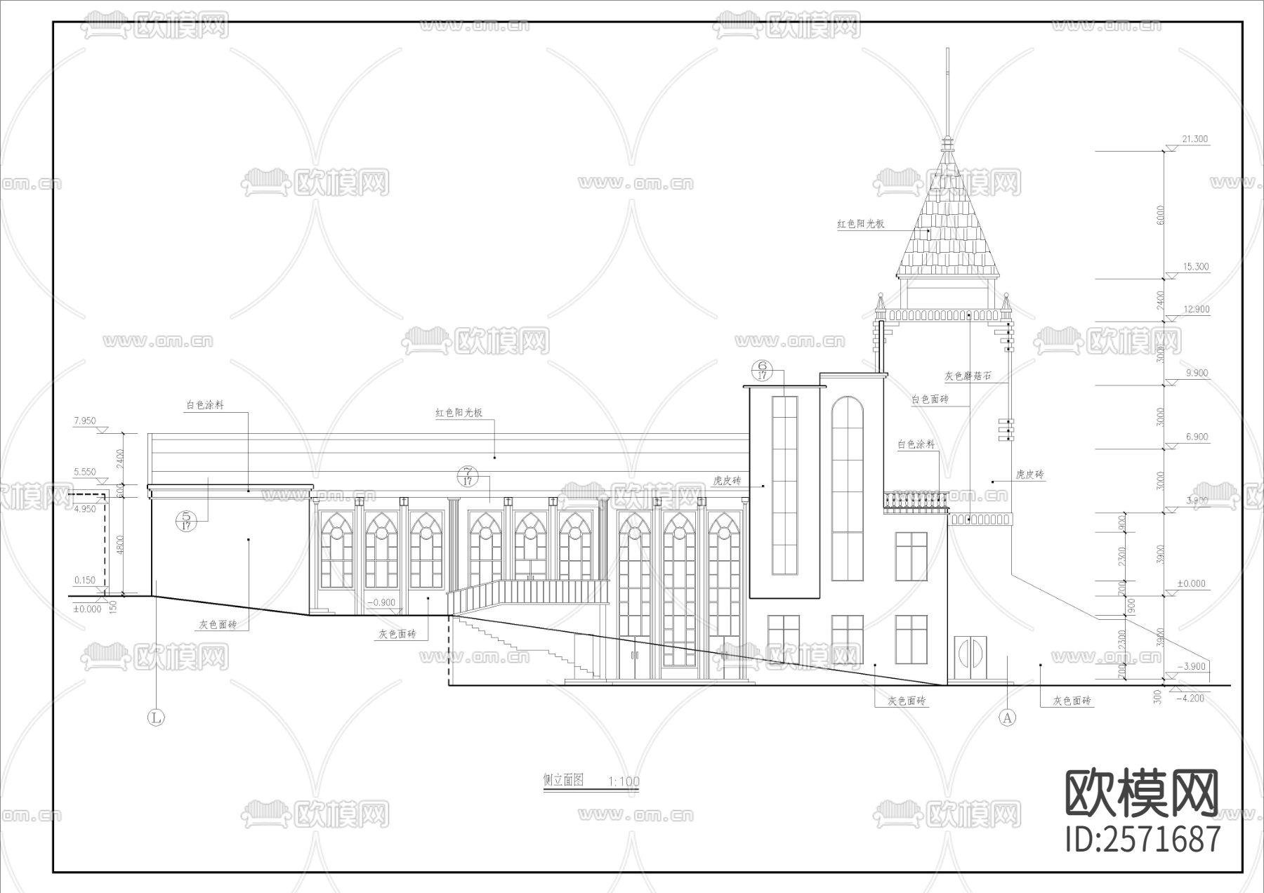 基督教会全套建筑cad施工图下载（渲染图5）