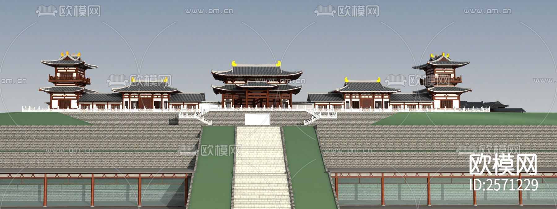 山门殿cad施工图下载（渲染图1）