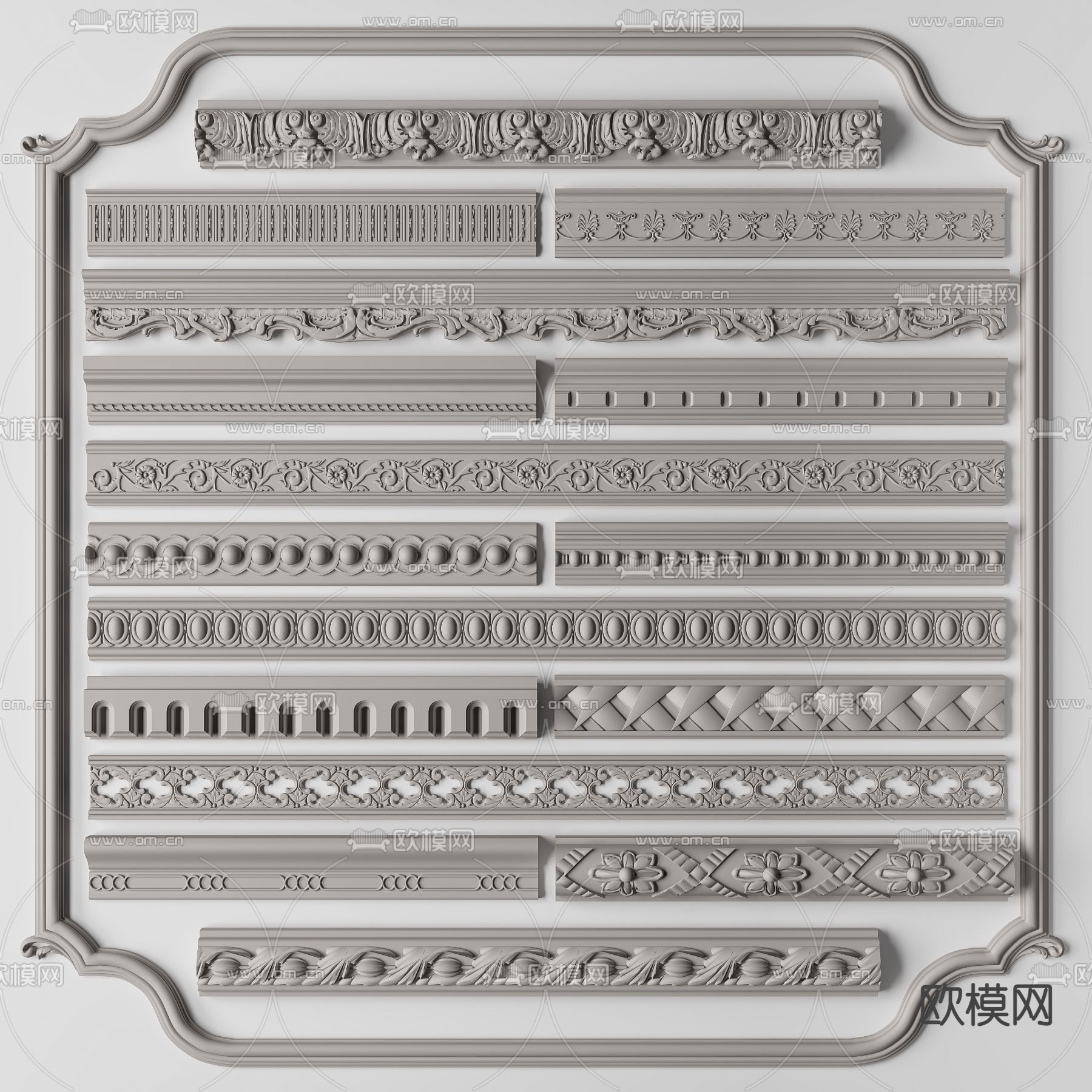 欧式线条 雕花角线3d模型下载_ID14022380_3dmax免费模型-欧模网