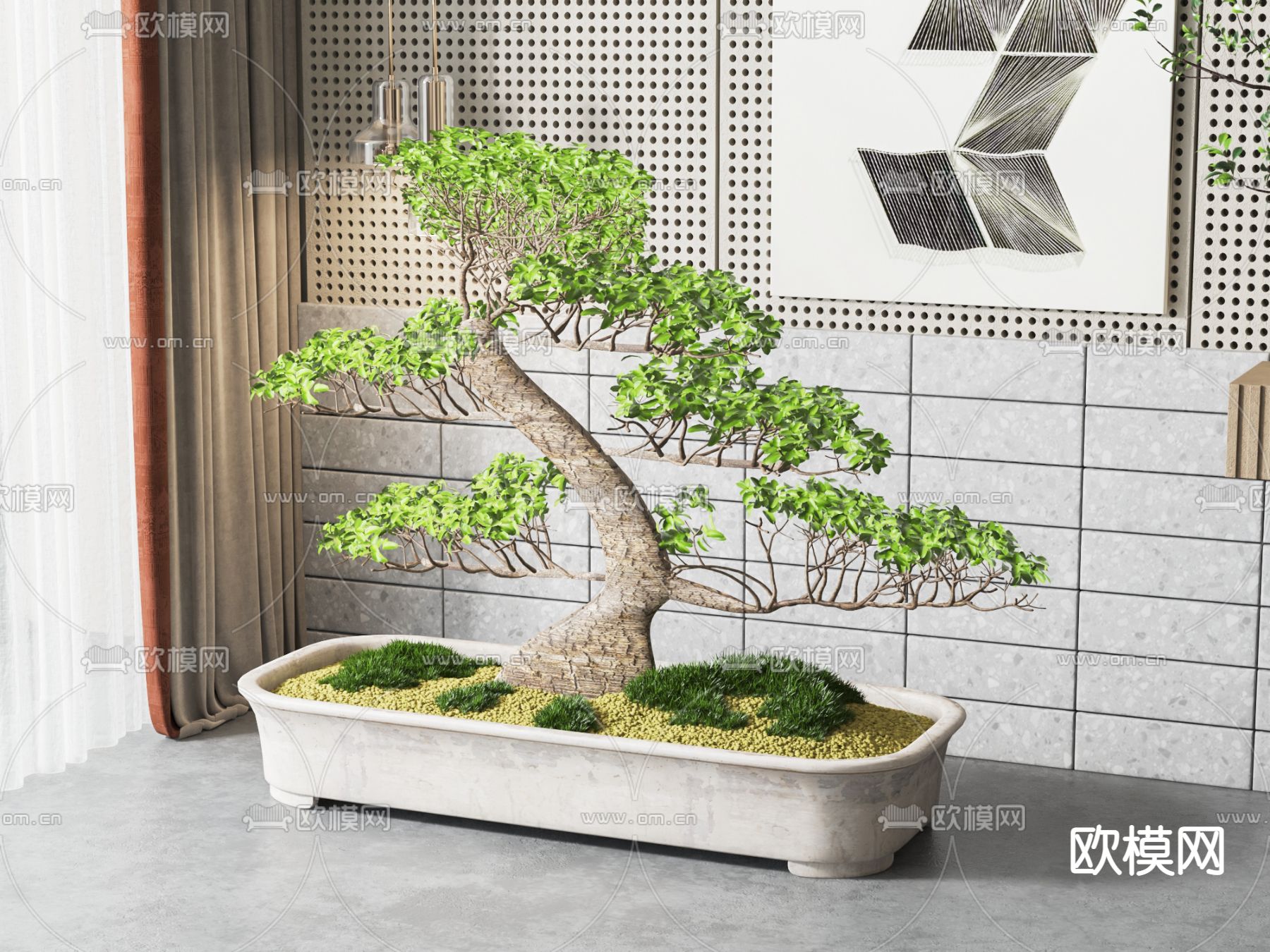 新中式盆景 松树盆栽3d模型下载