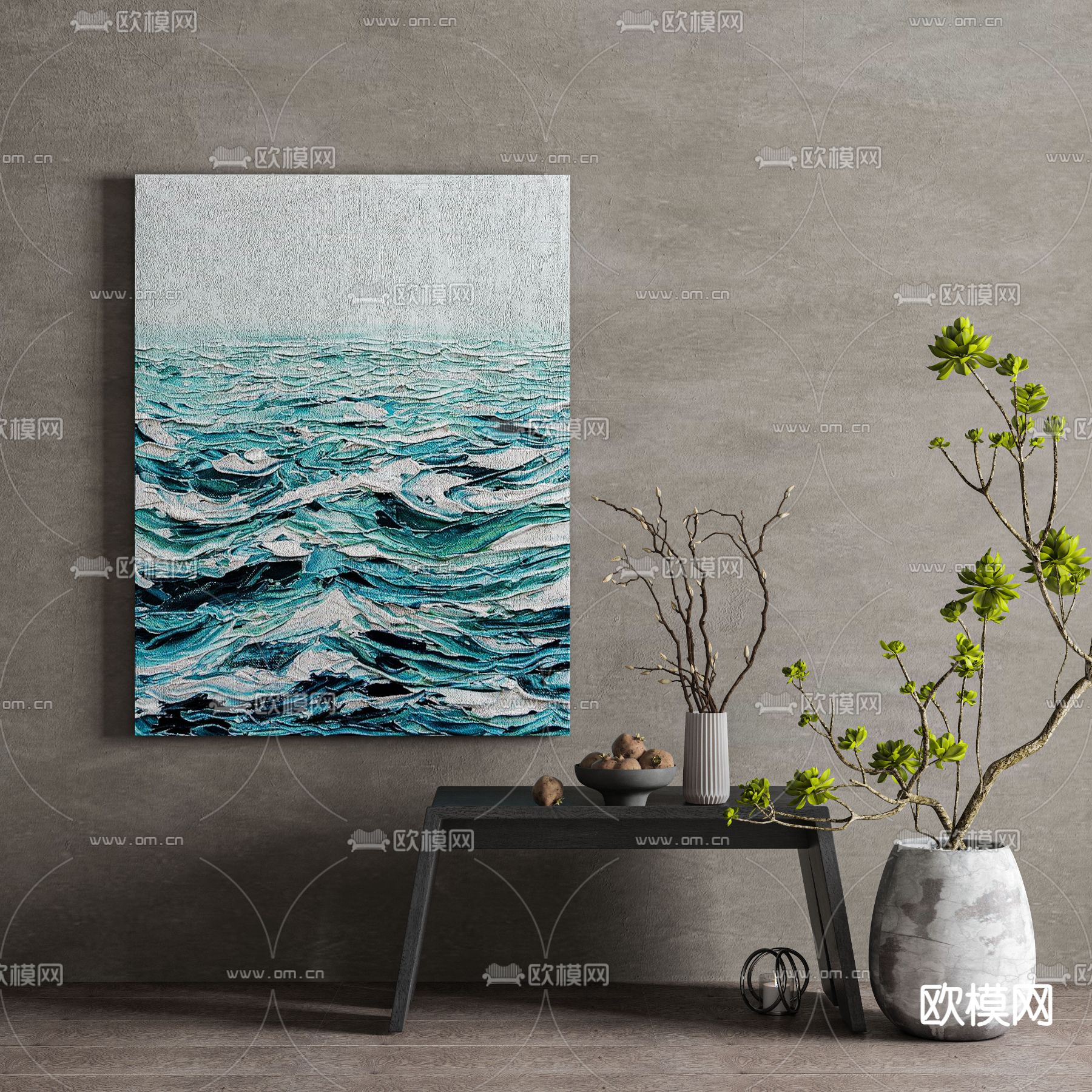 侘寂风装饰画su模型下载（渲染图1）