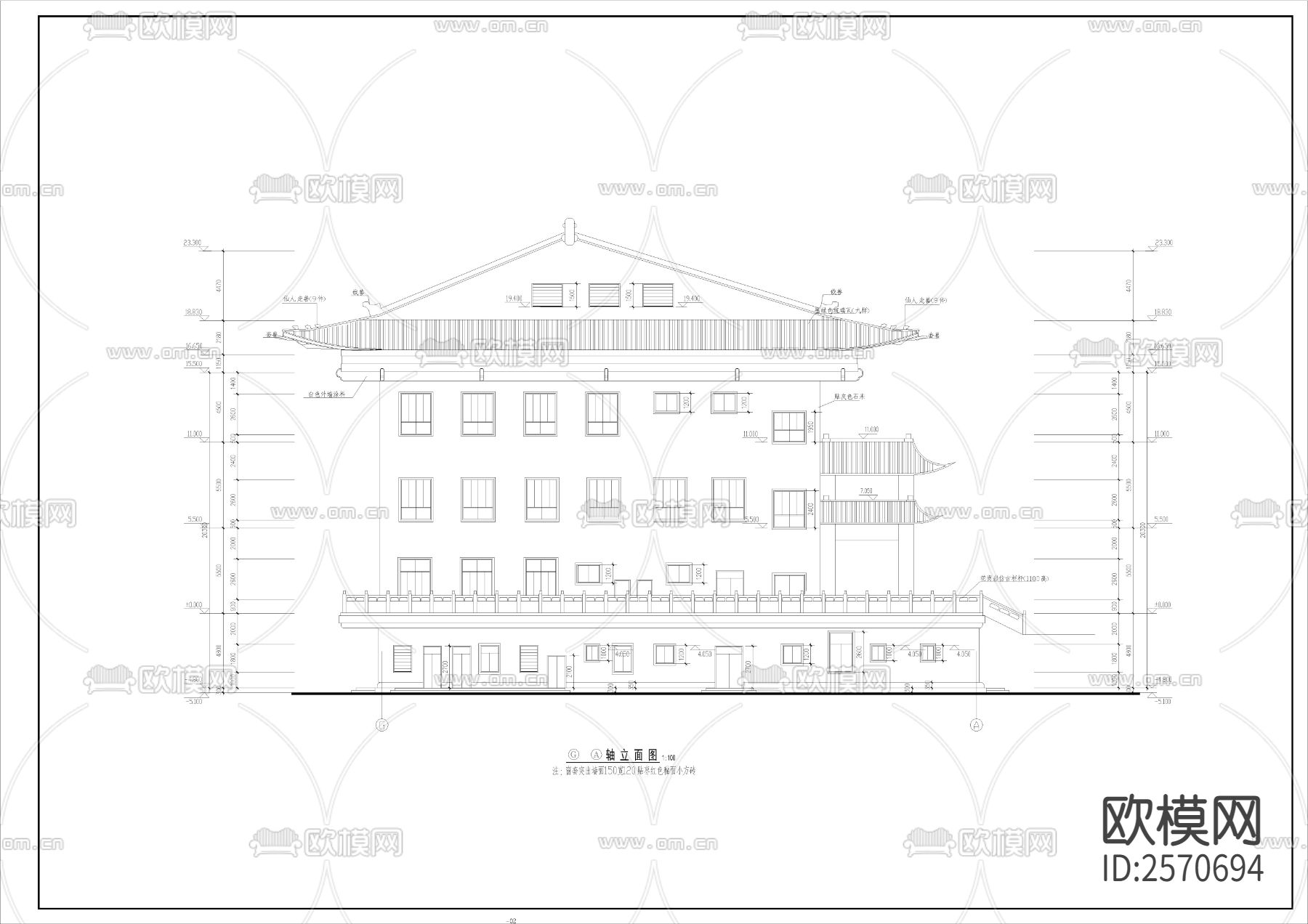 静音寺建筑cad施工图下载（渲染图4）