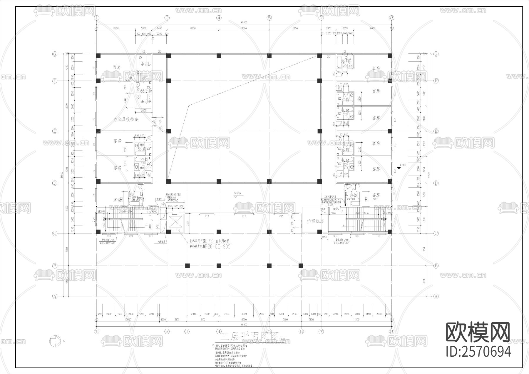 静音寺建筑cad施工图下载（渲染图2）