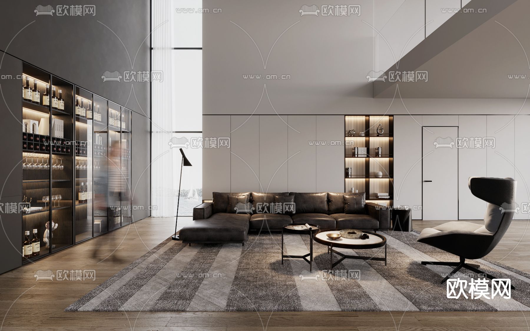 现代别墅客厅3d模型下载