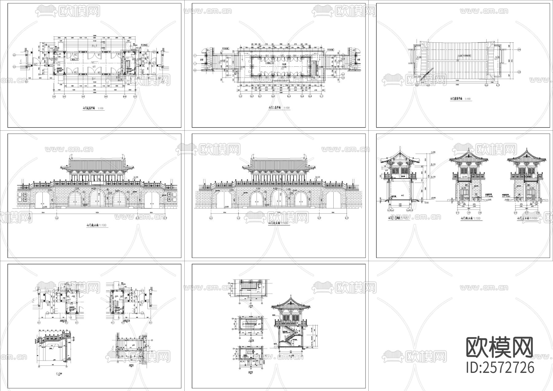 仿古城门建筑CAD施工图下载（渲染图1）