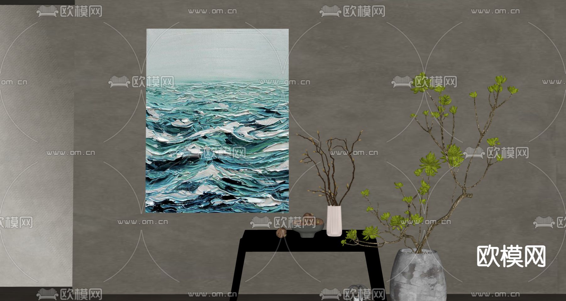 侘寂风装饰画su模型下载（渲染图2）