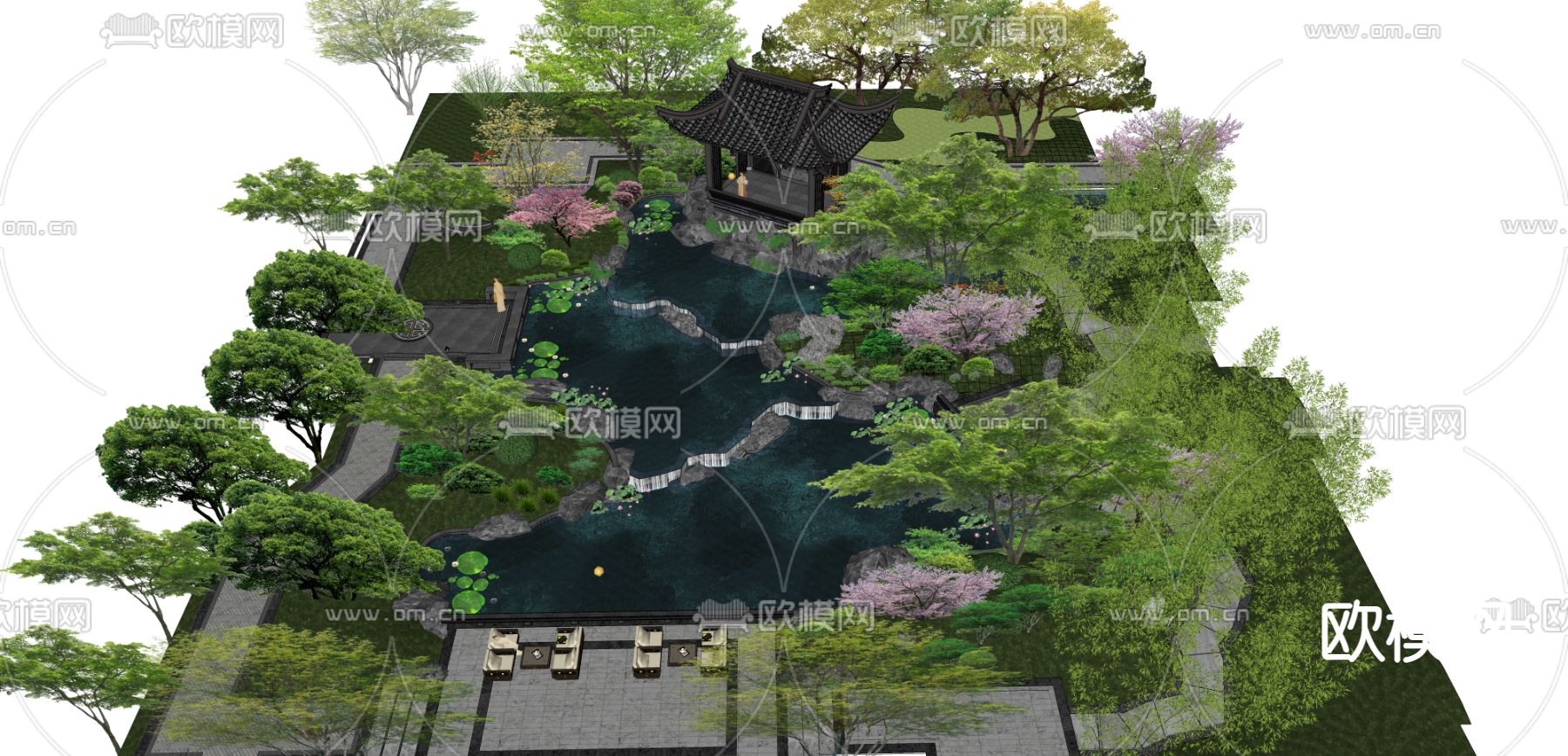 中式园林景观su模型下载（渲染图2）