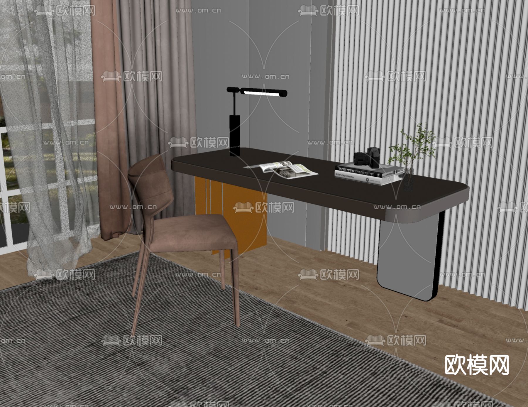 现代书桌su模型下载（渲染图2）
