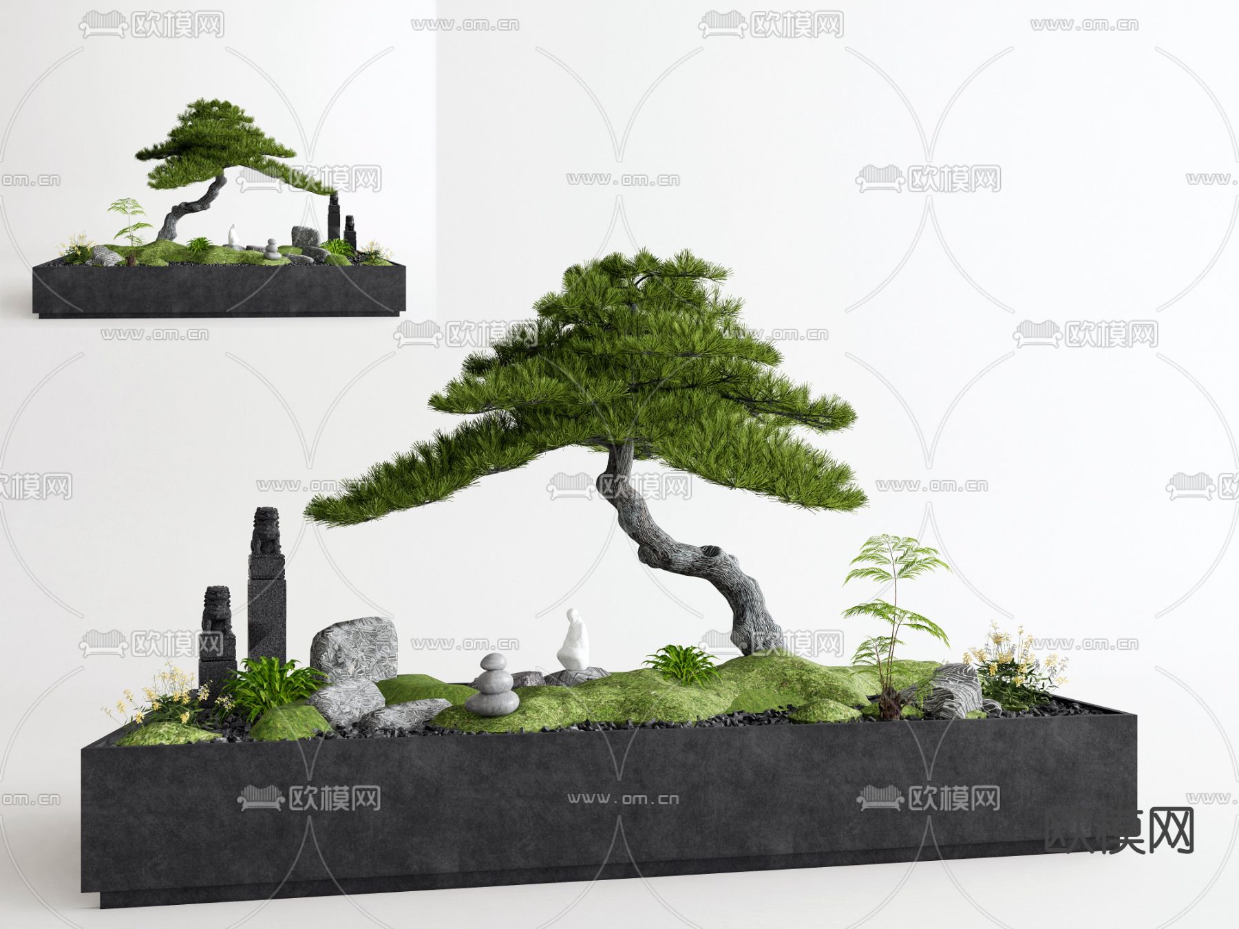 新中式植物堆su模型下载（渲染图1）