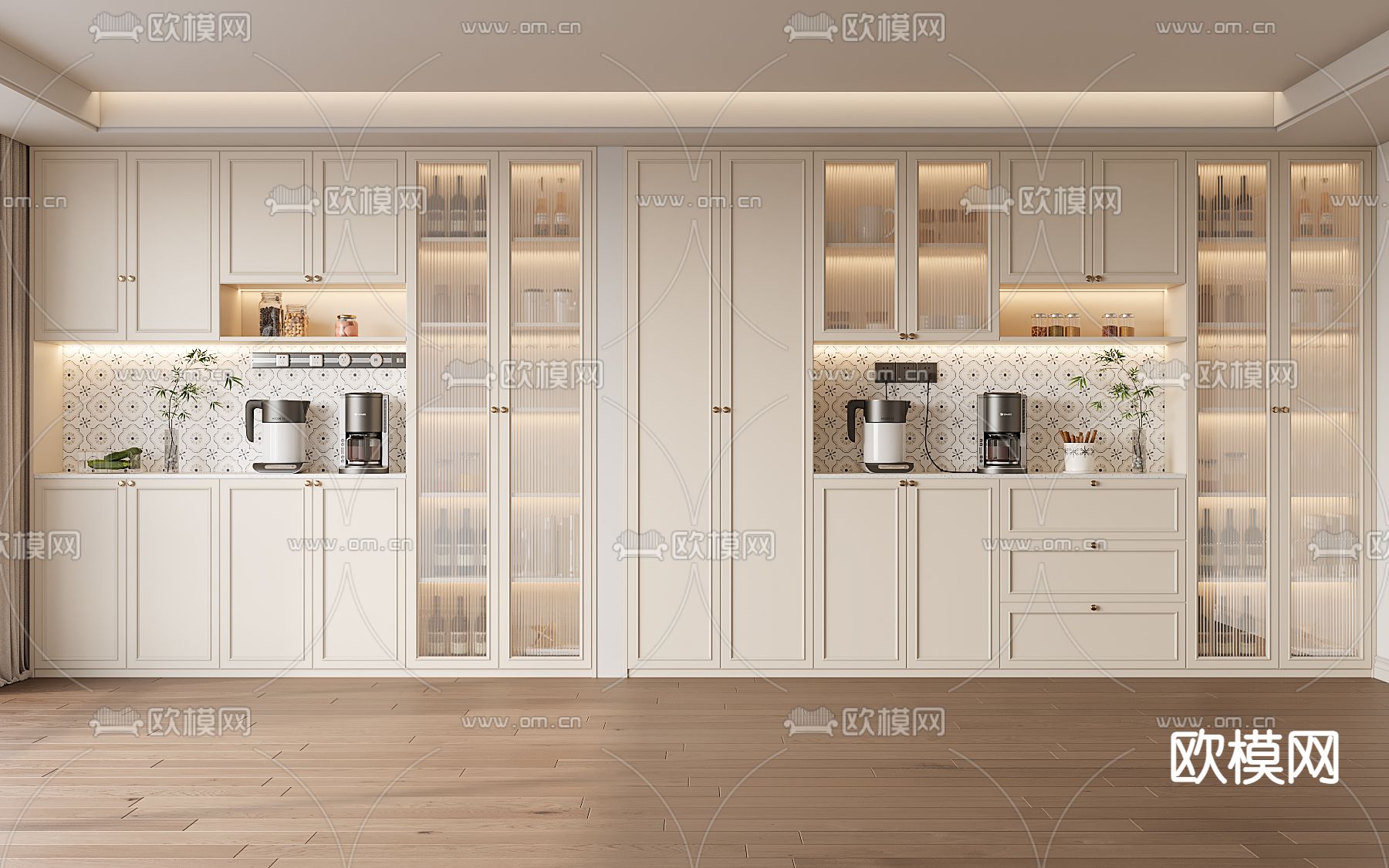 北欧一体式橱柜su模型下载（渲染图1）