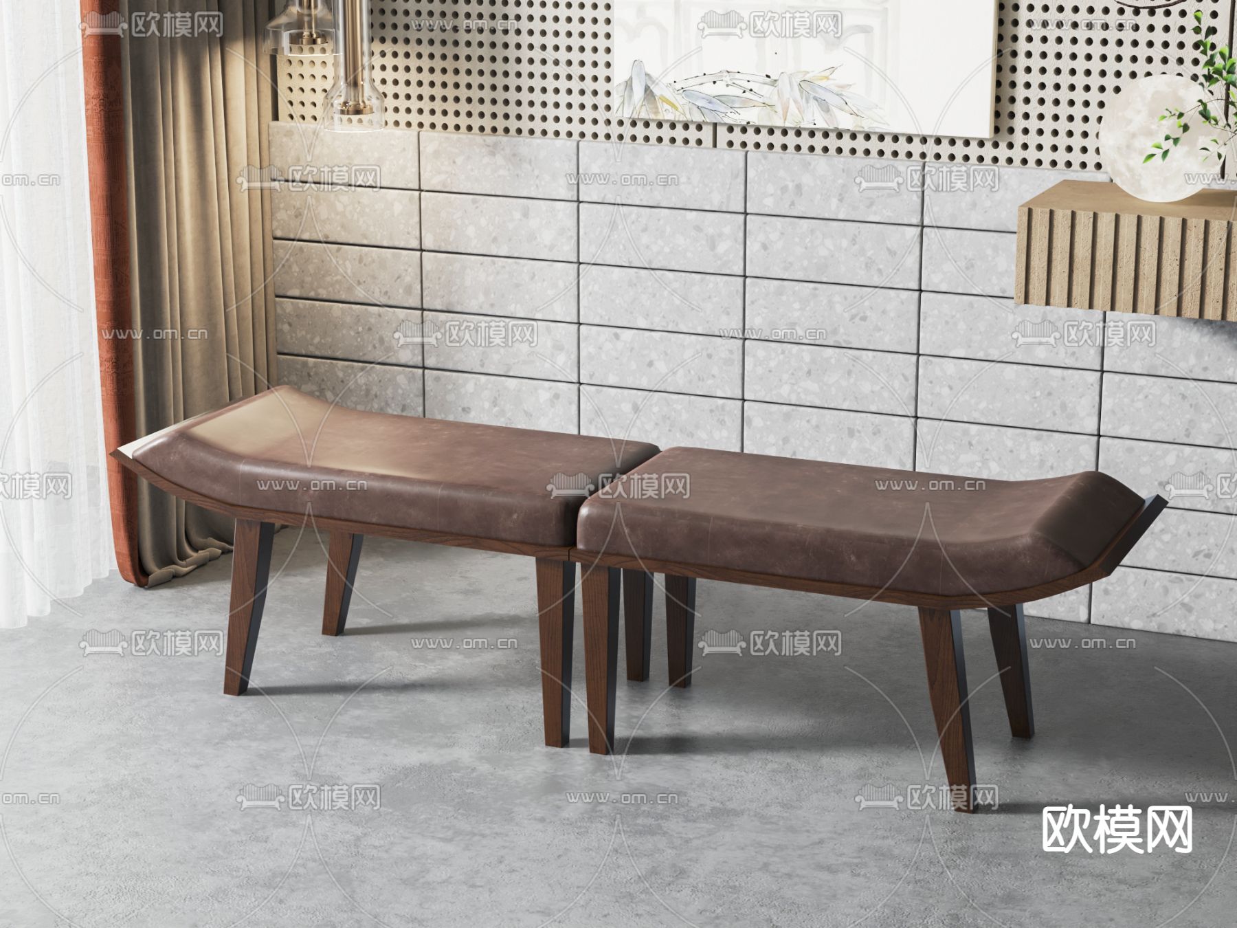 新中式沙发凳 脚踏3d模型下载