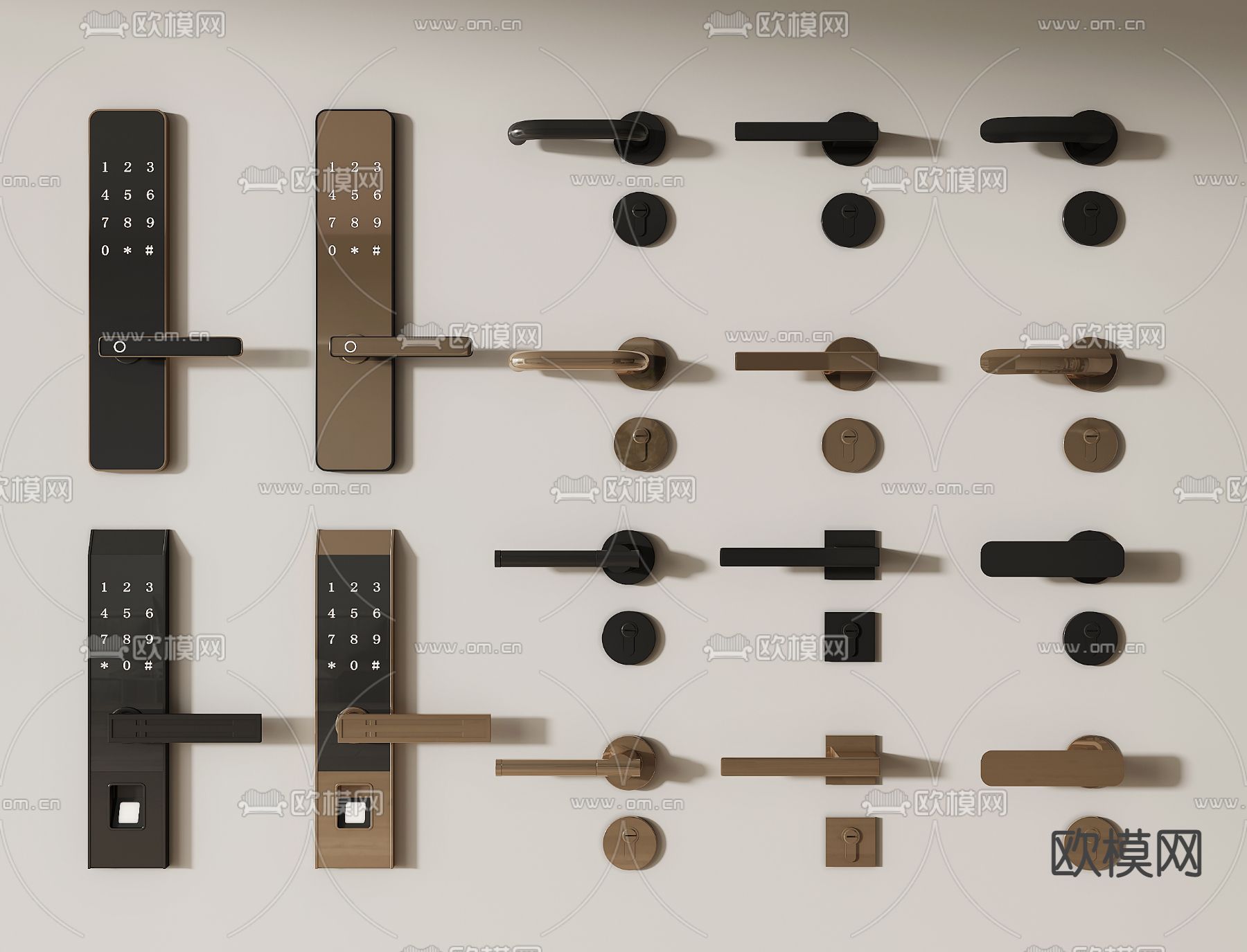 门把手 拉手 密码锁 门锁3d模型下载