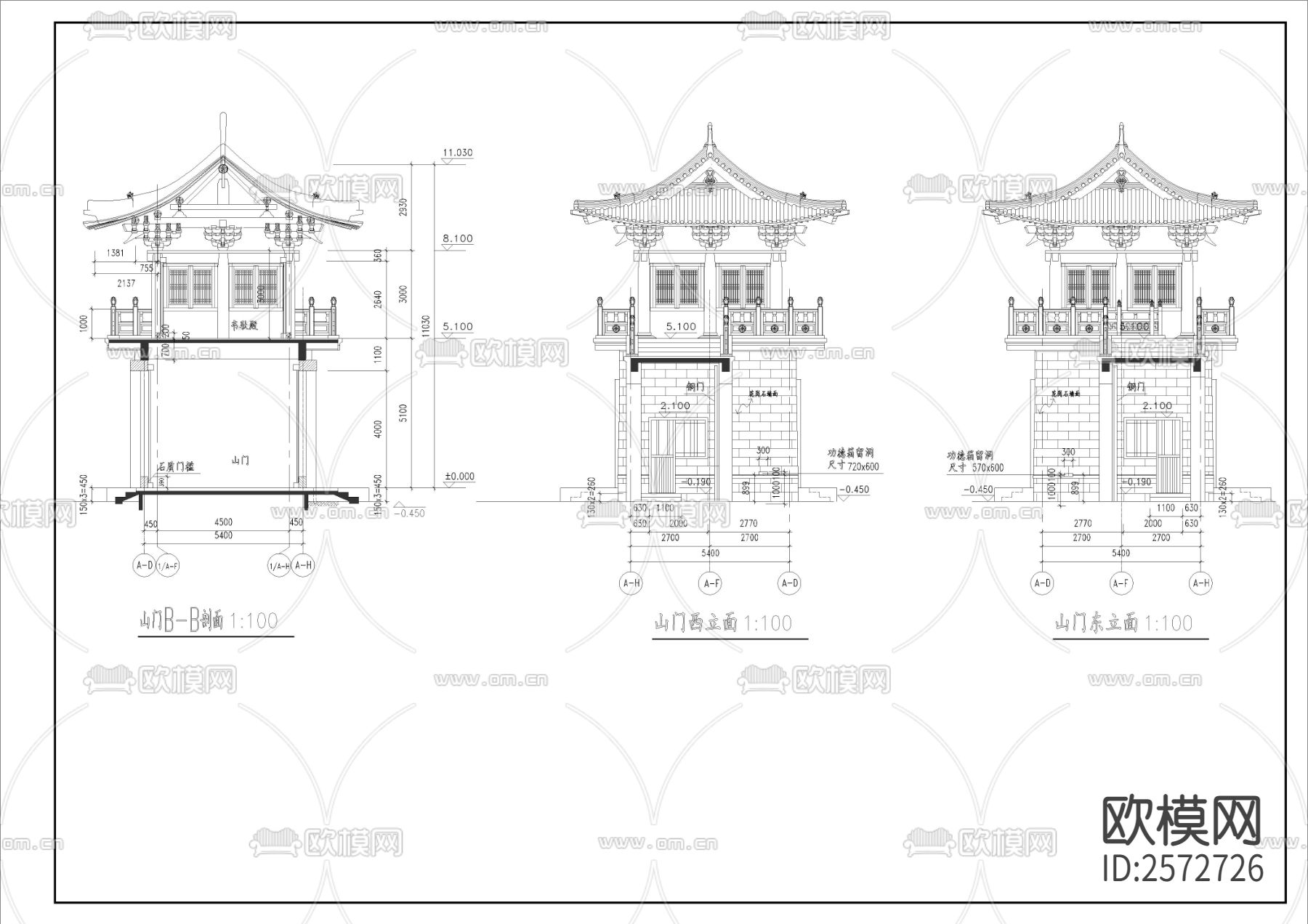 仿古城门建筑CAD施工图下载（渲染图7）