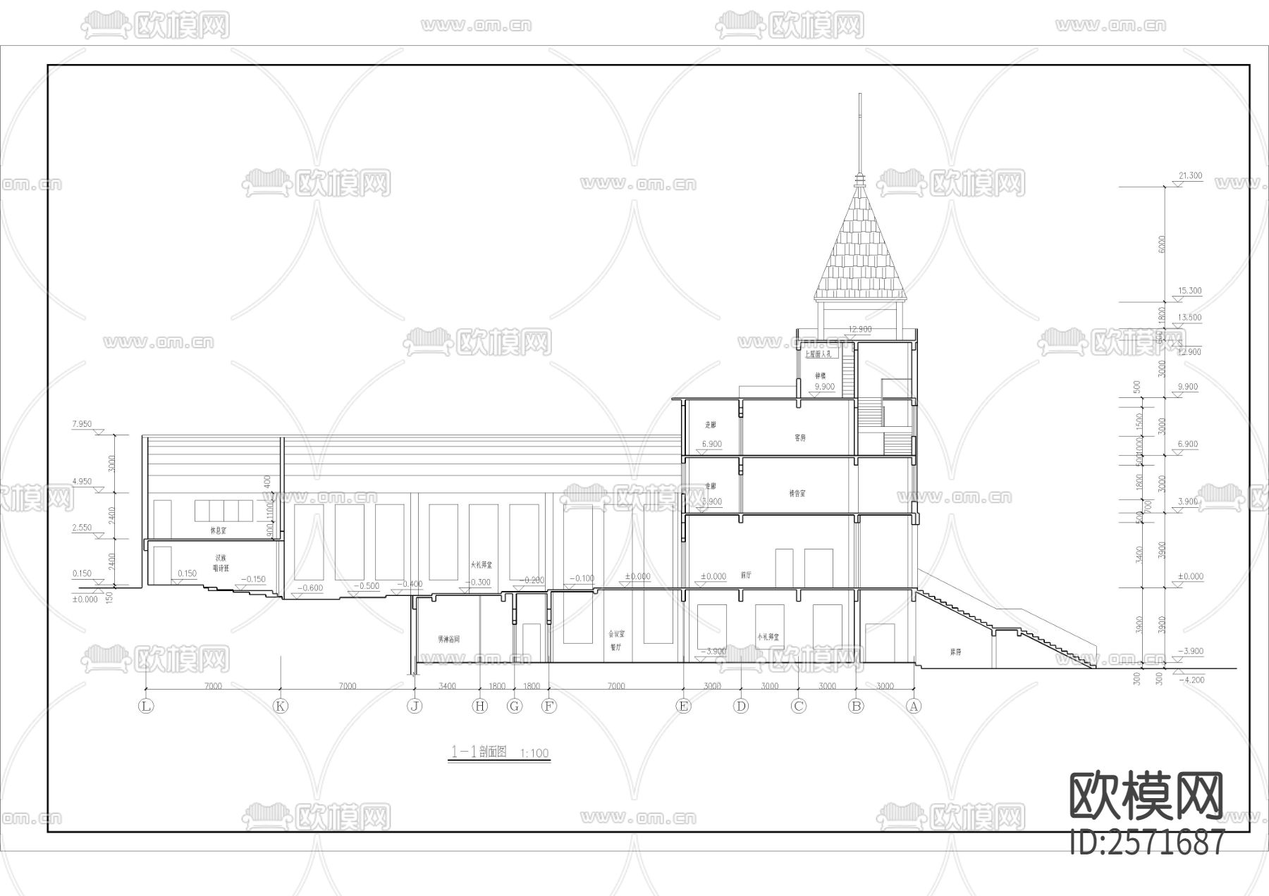 基督教会全套建筑cad施工图下载（渲染图6）