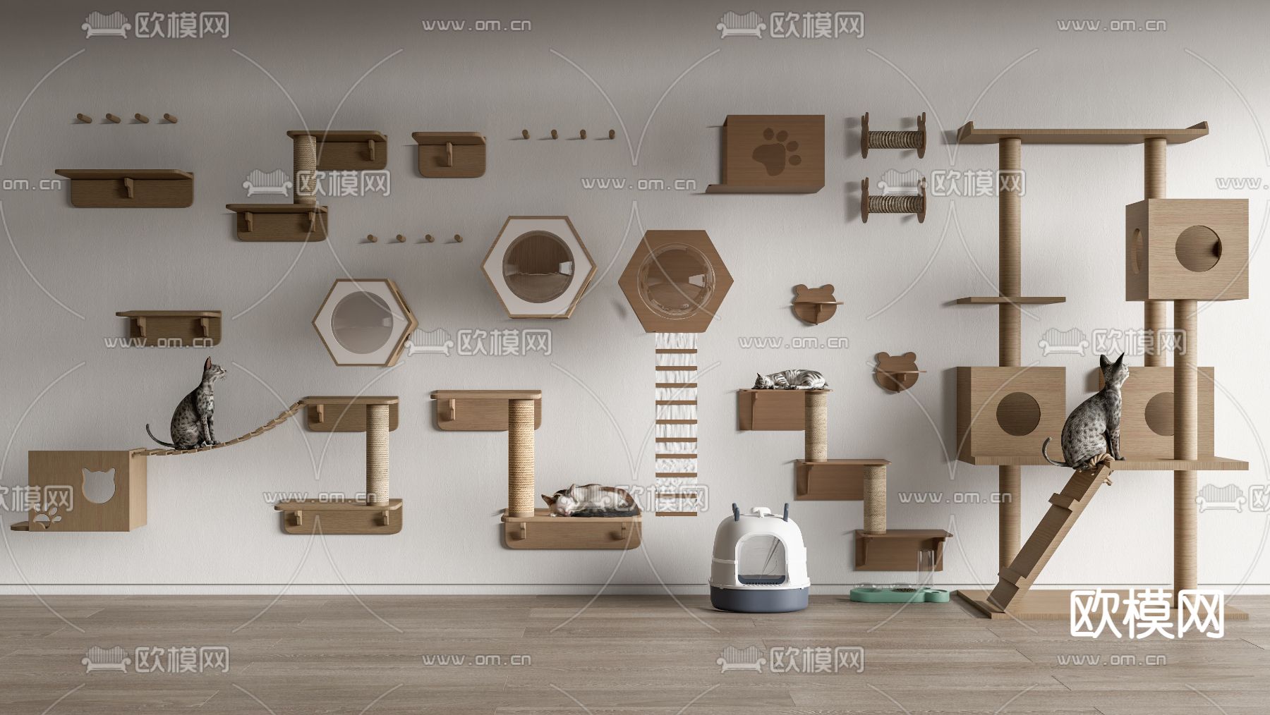 宠物用品 猫爬架 猫砂盆3d模型下载