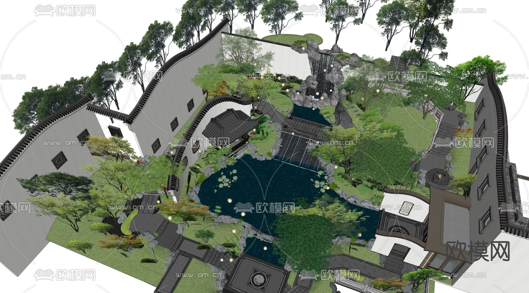 中式园林景观su模型下载（渲染图6）