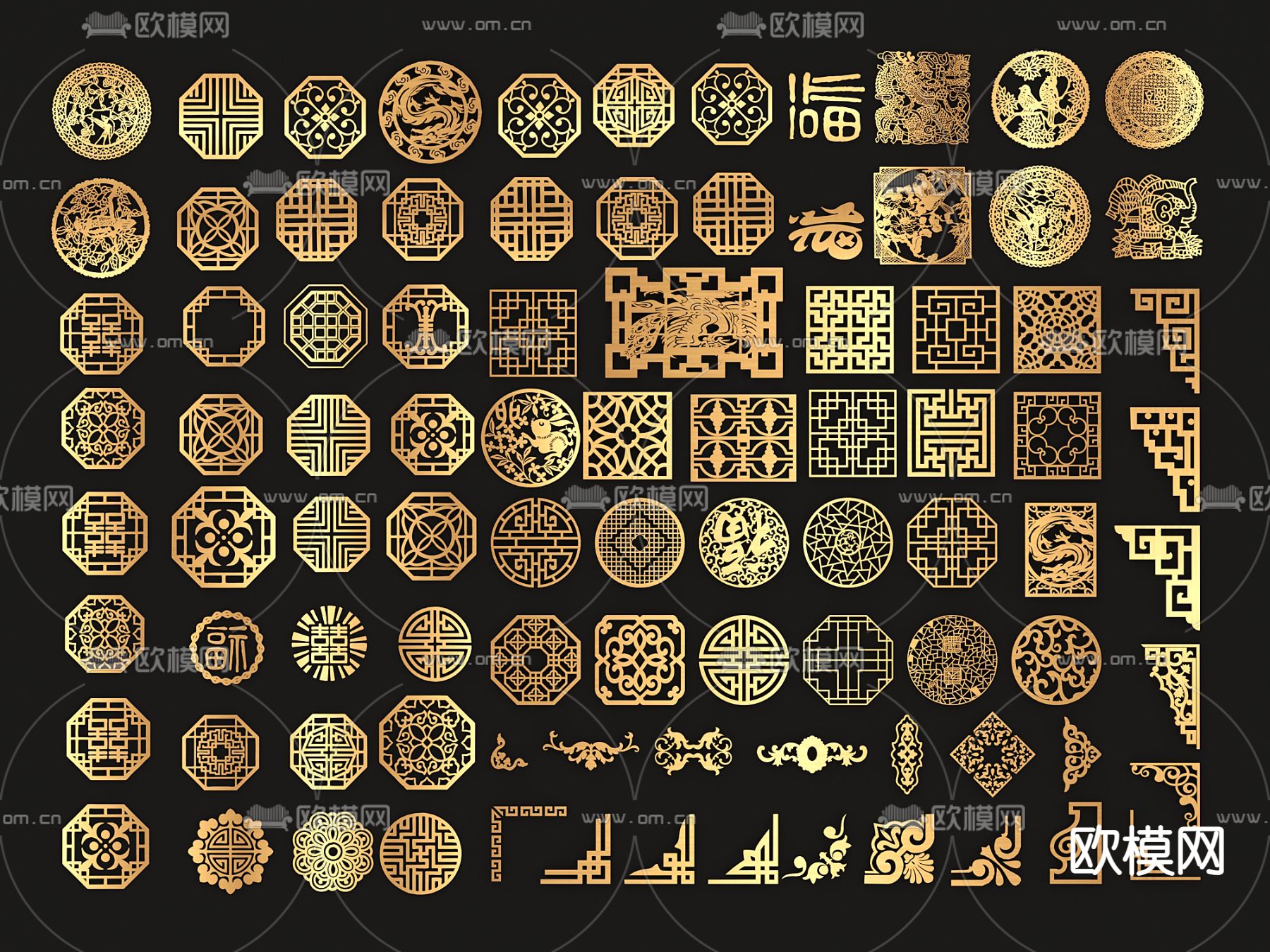 中式窗花 雕花 角花 角线su模型下载（渲染图1）