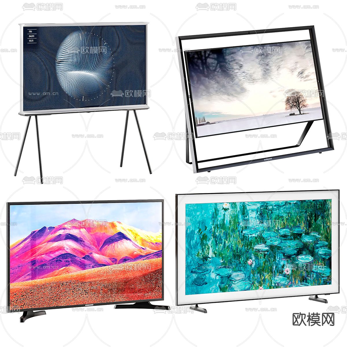 Sumsung 画境电视机 支架电视3d模型下载（渲染图1）