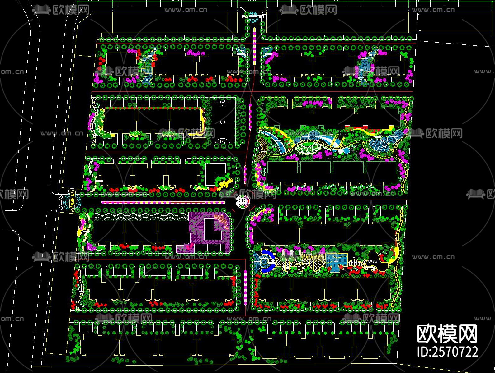 69套住宅小区居住区景观规划设计cad图库下载（渲染图3）