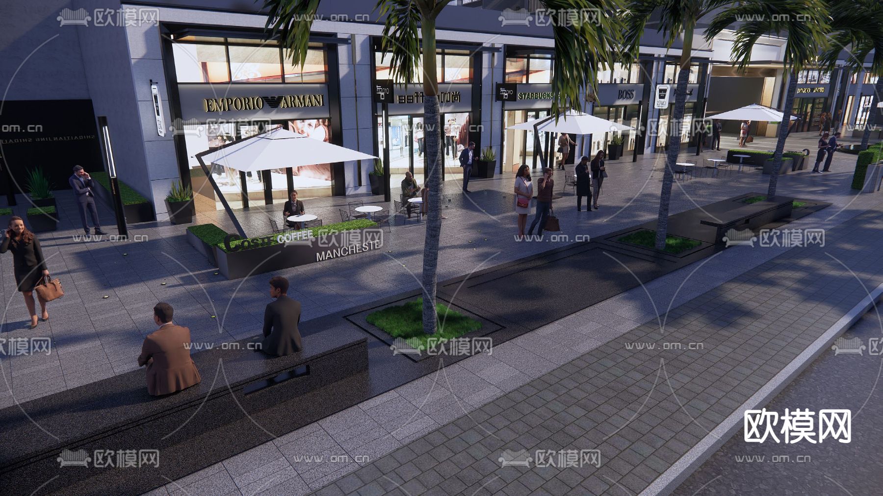 现代商业街su模型下载（渲染图1）