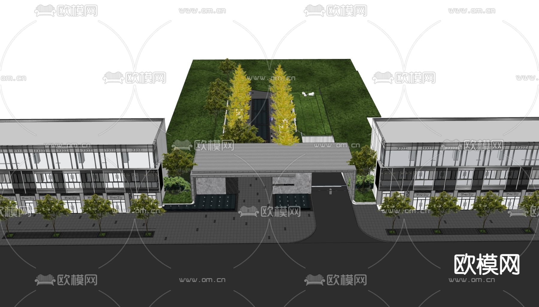 现代商业街su模型下载（渲染图4）
