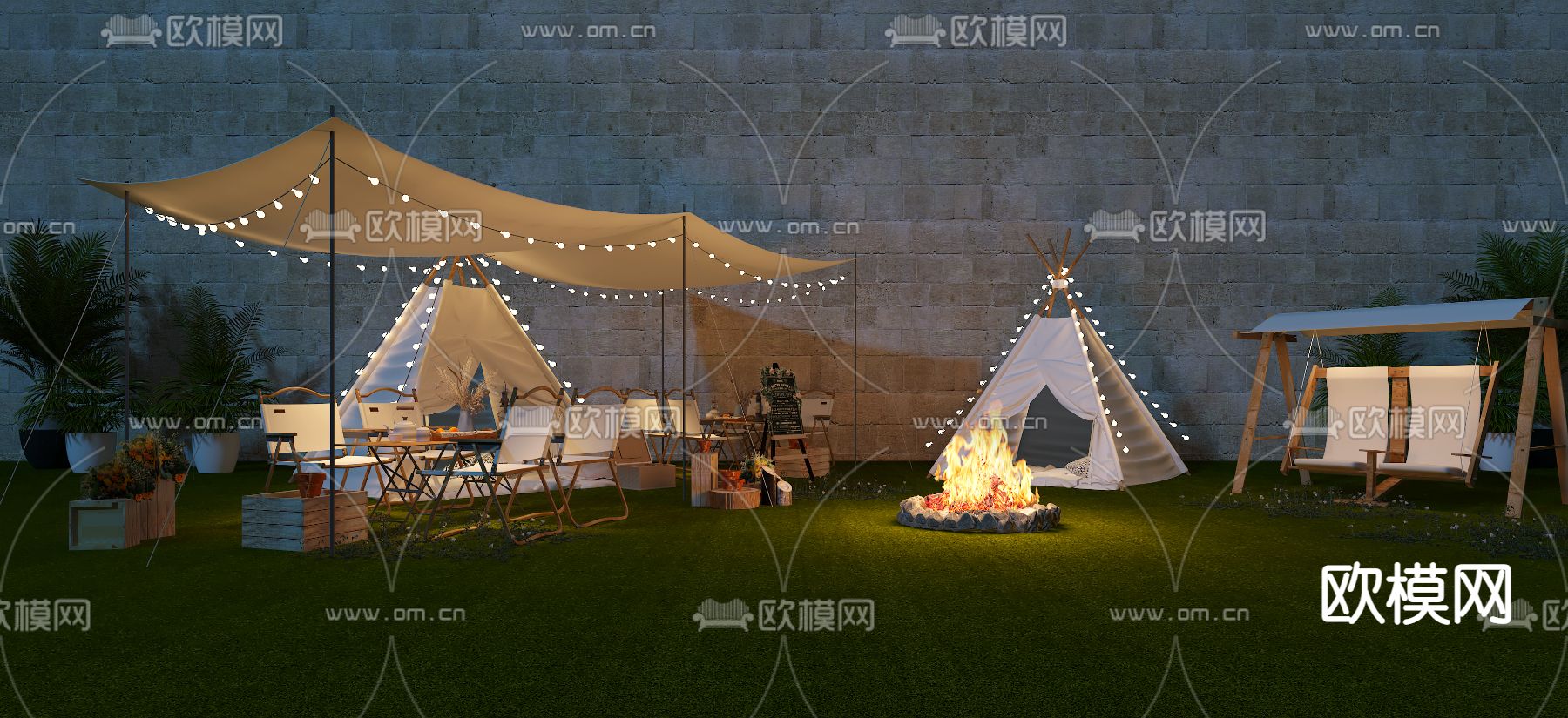 遮阳伞 帐篷 露营地3d模型下载