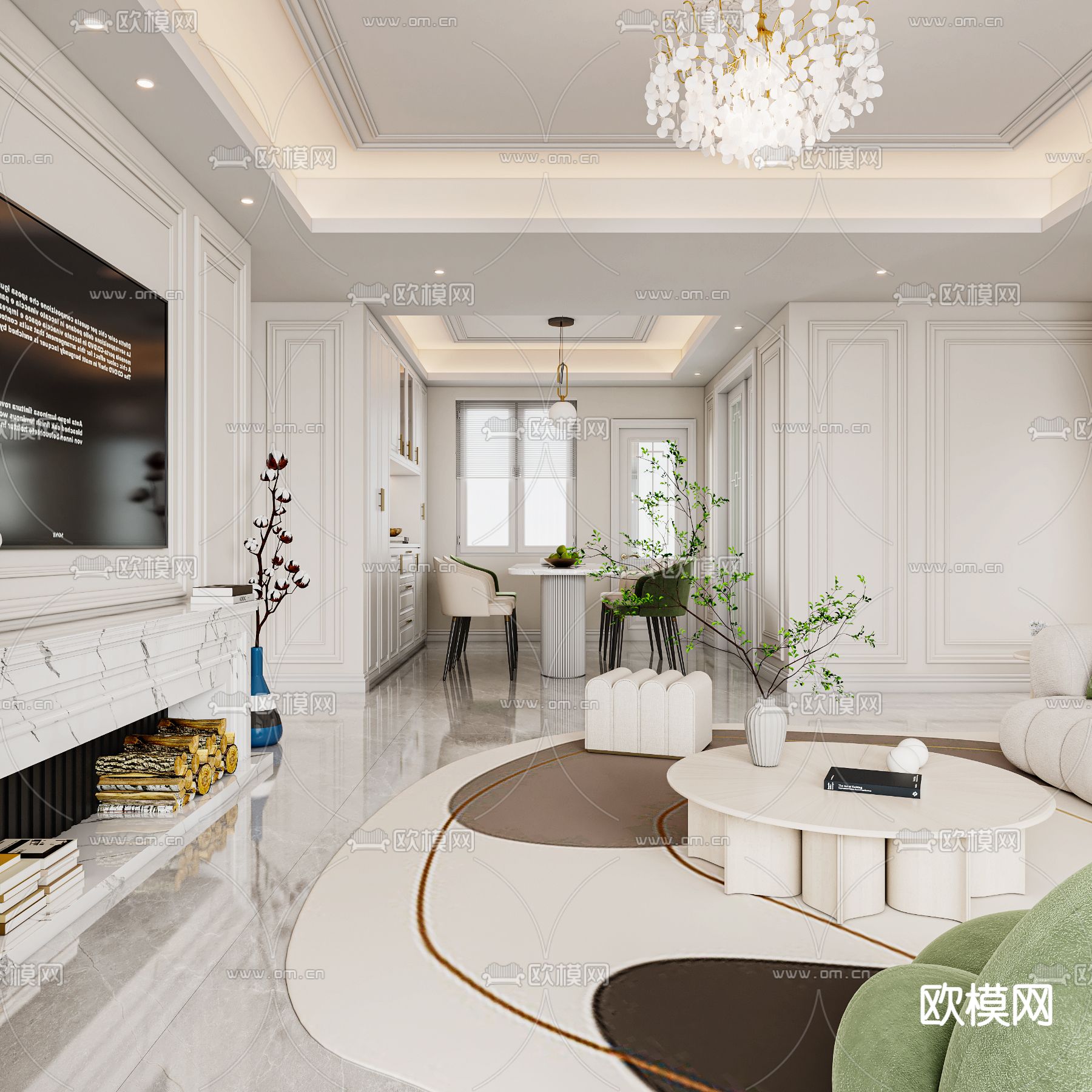 简欧客餐厅3d模型下载（渲染图2）