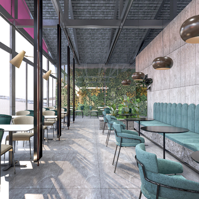  现代网红餐厅su模型 