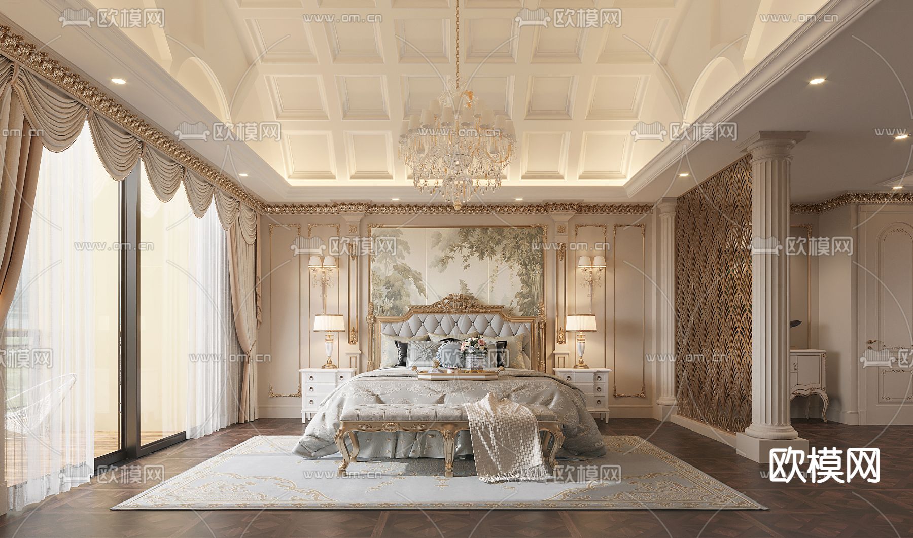 欧式卧室  主人房3d模型下载