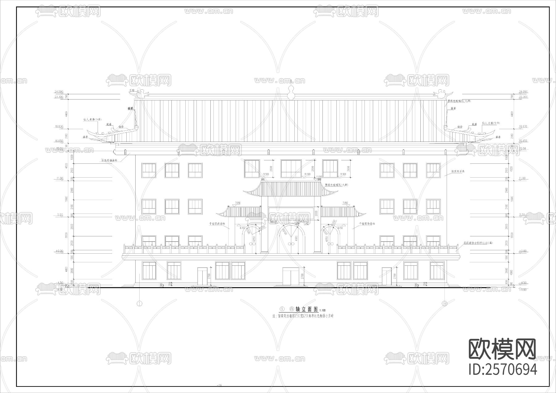 静音寺建筑cad施工图下载（渲染图6）