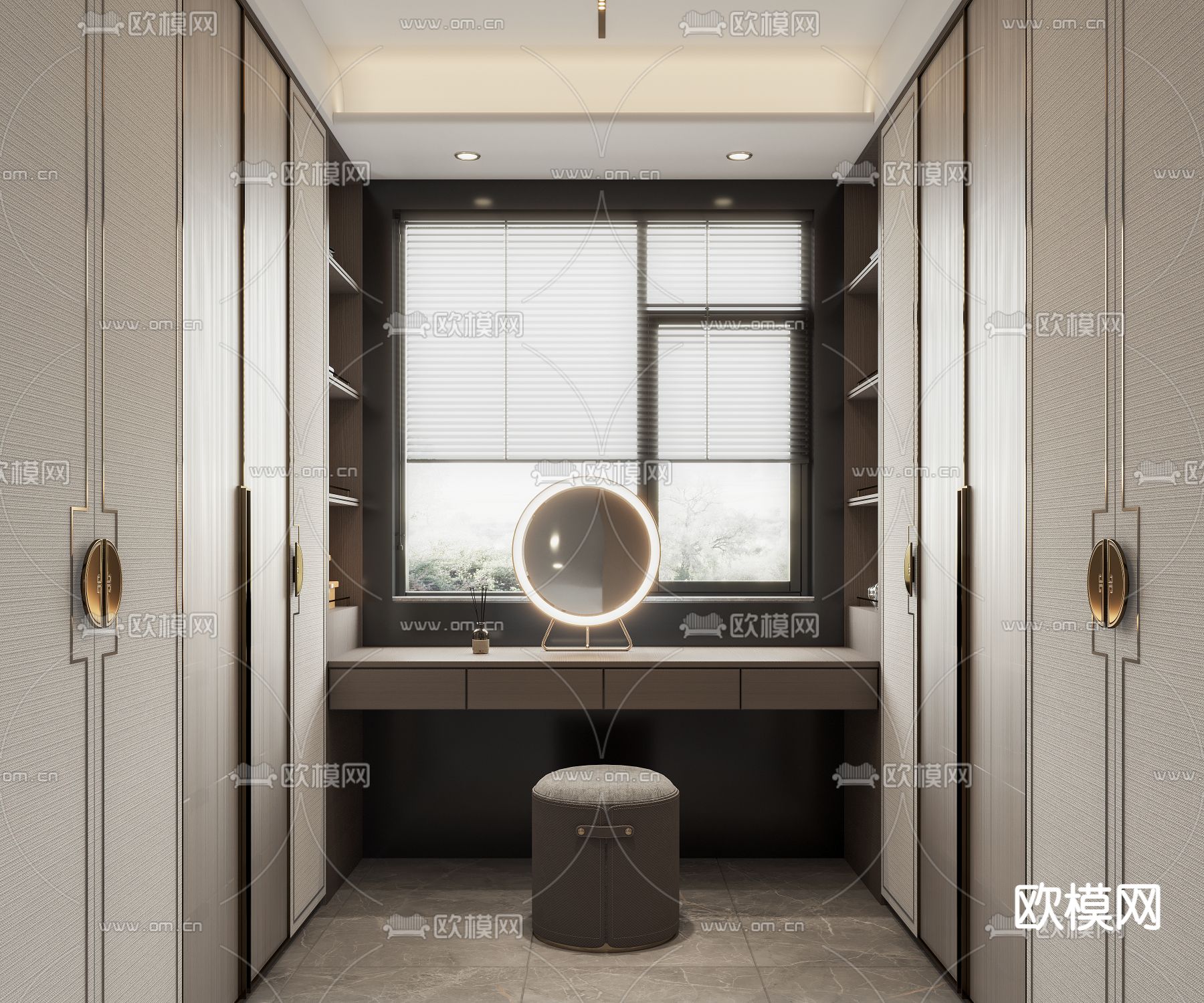 新中式衣帽间3d模型下载（渲染图1）