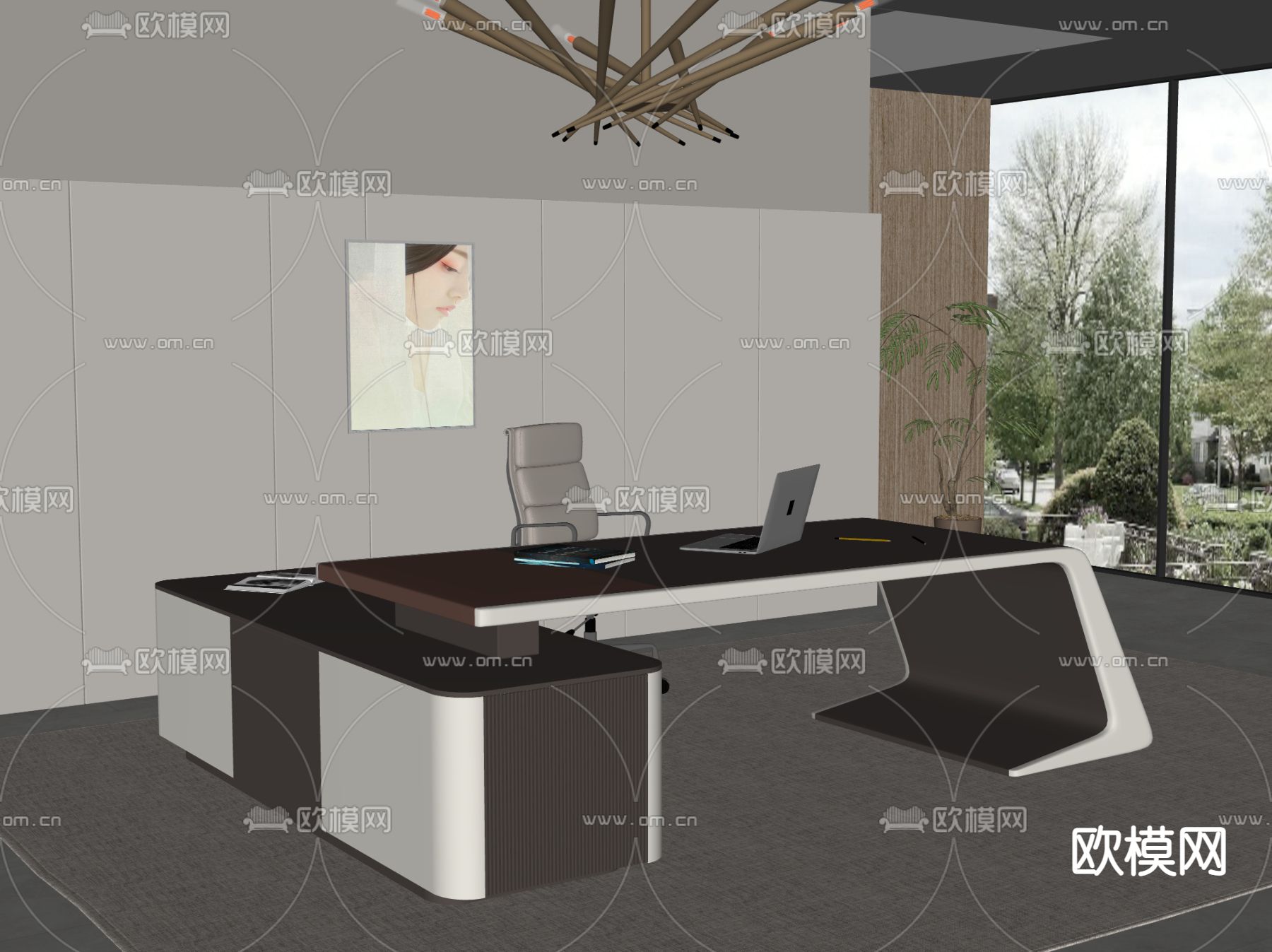 办公桌椅su模型下载（渲染图2）