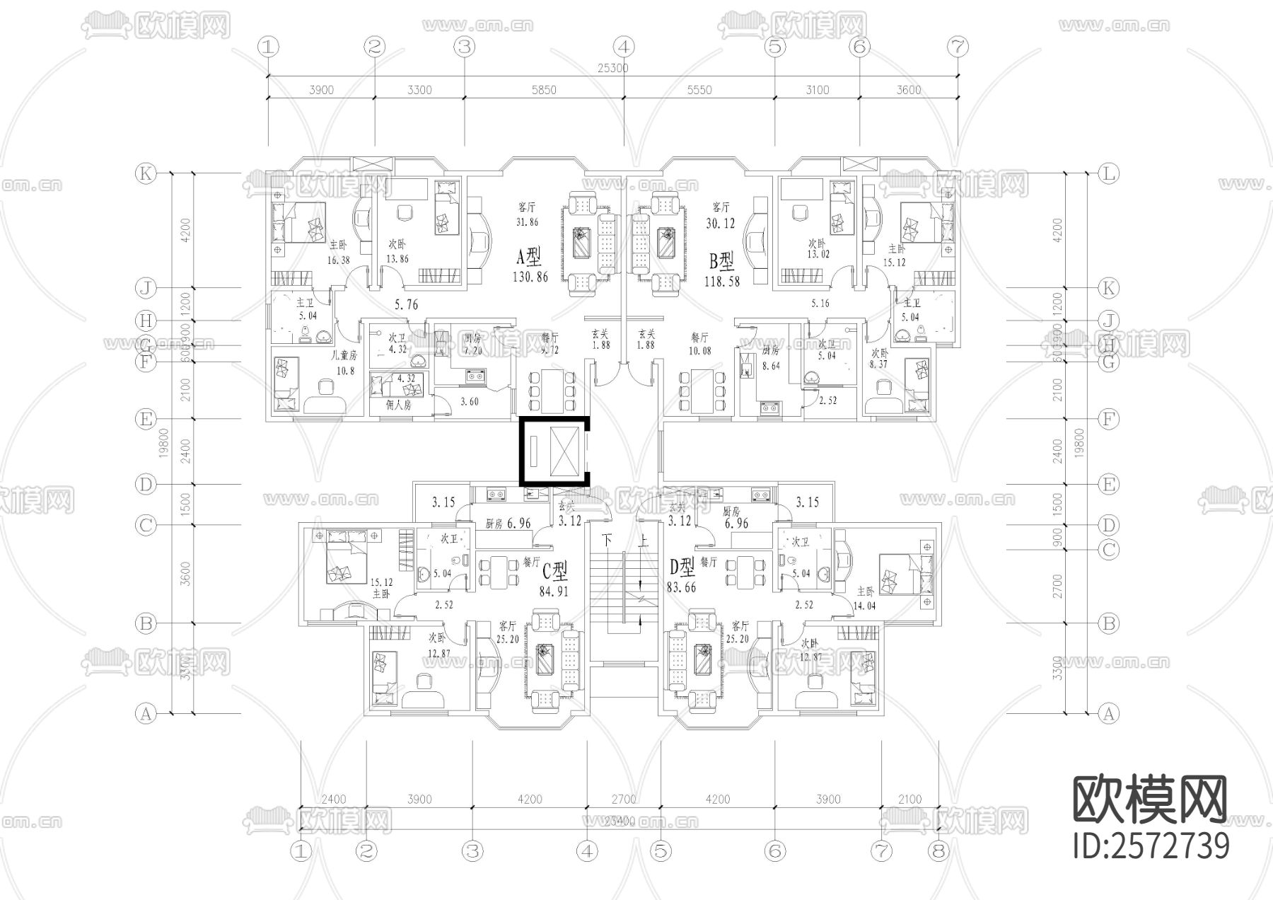 近百种建筑户型CAD施工图下载（渲染图4）