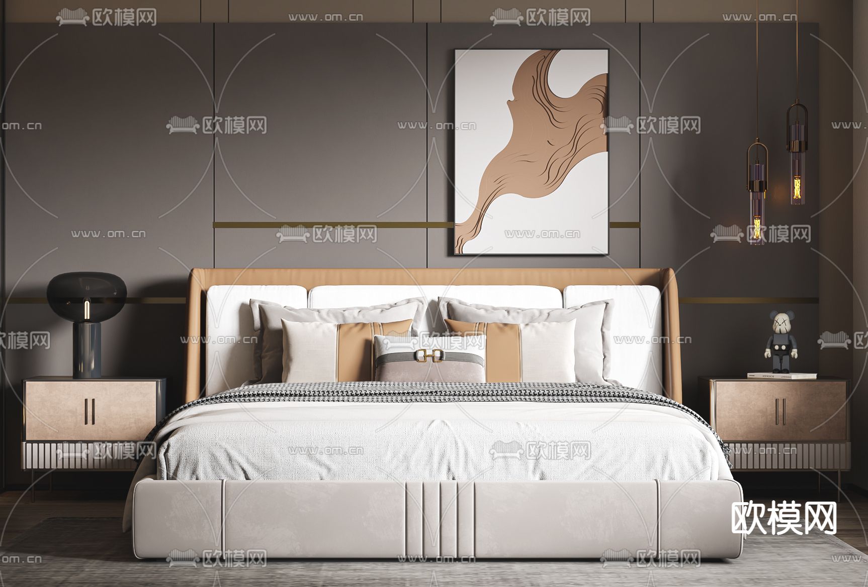 现代卧室 主卧3d模型下载（渲染图4）