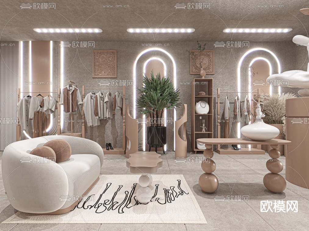 侘寂风服装店 女装店3d模型下载_ID14021219_3dmax免费模型-欧模网