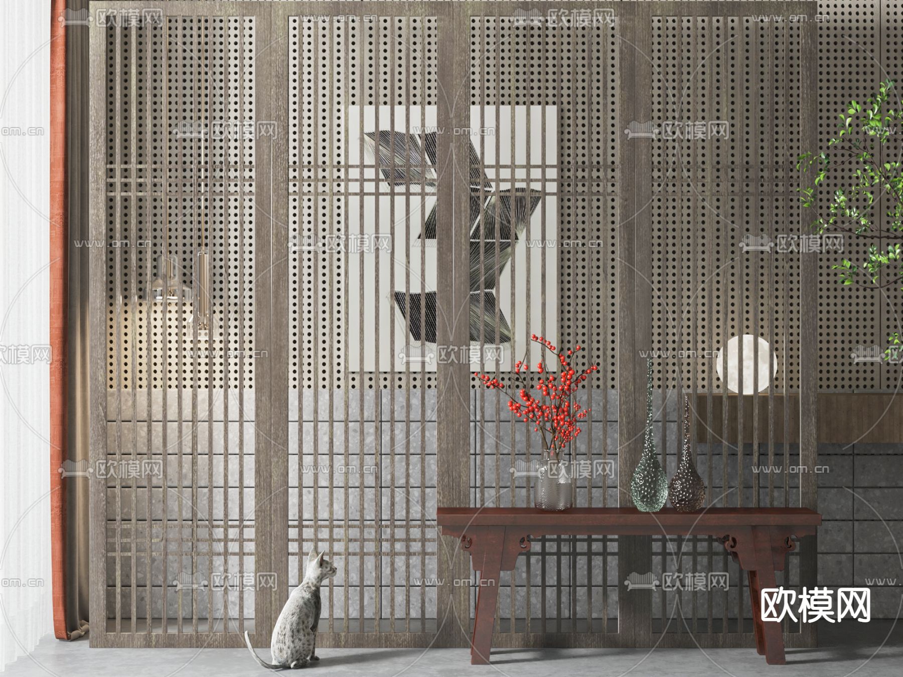 新中式屏风 隔断3d模型下载