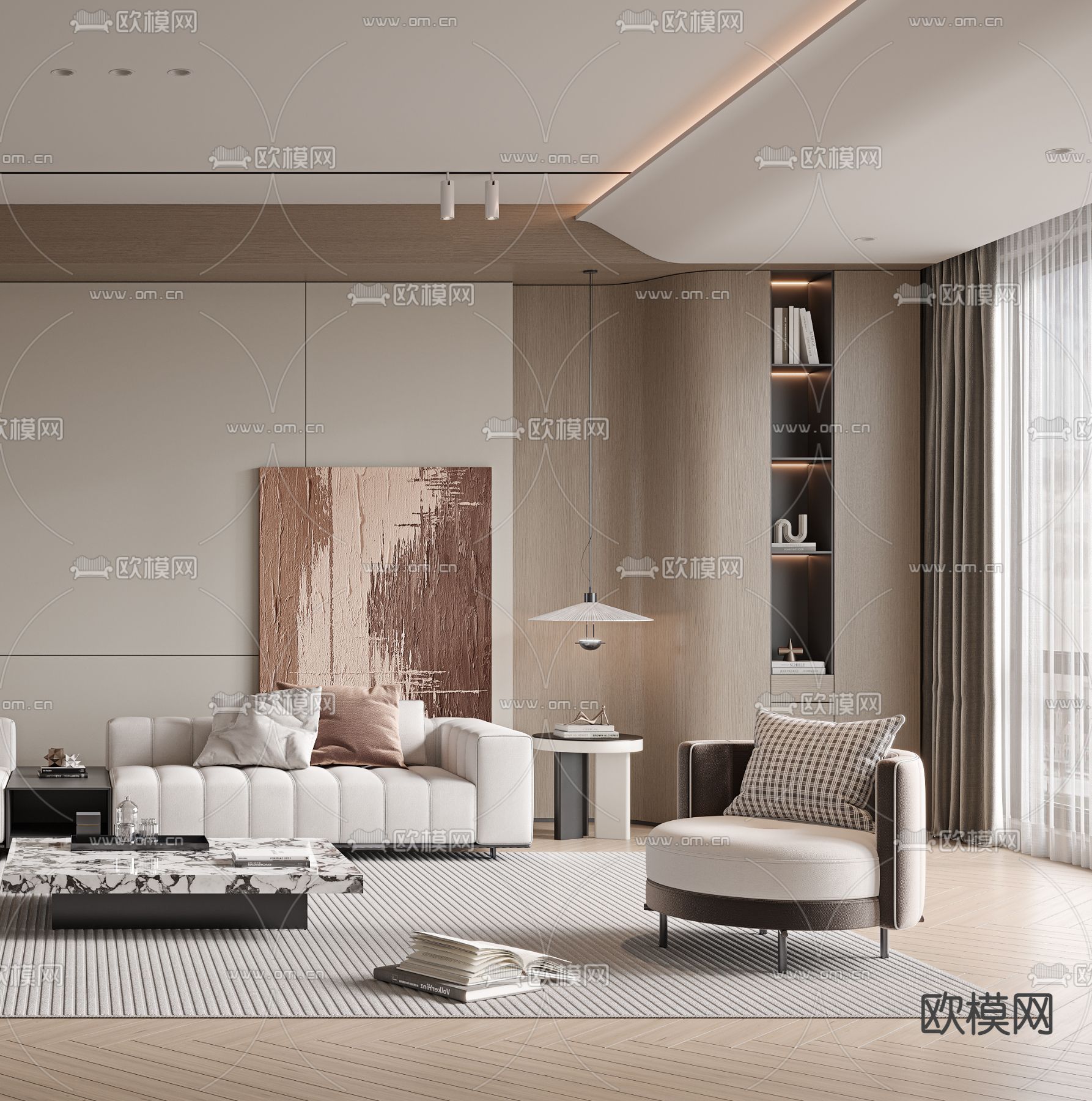 现代客厅3d模型下载（渲染图3）