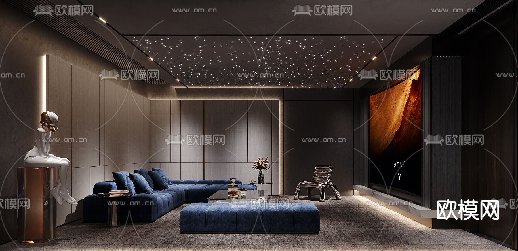 影音室 视听室 家庭影院3d模型下载（渲染图1）