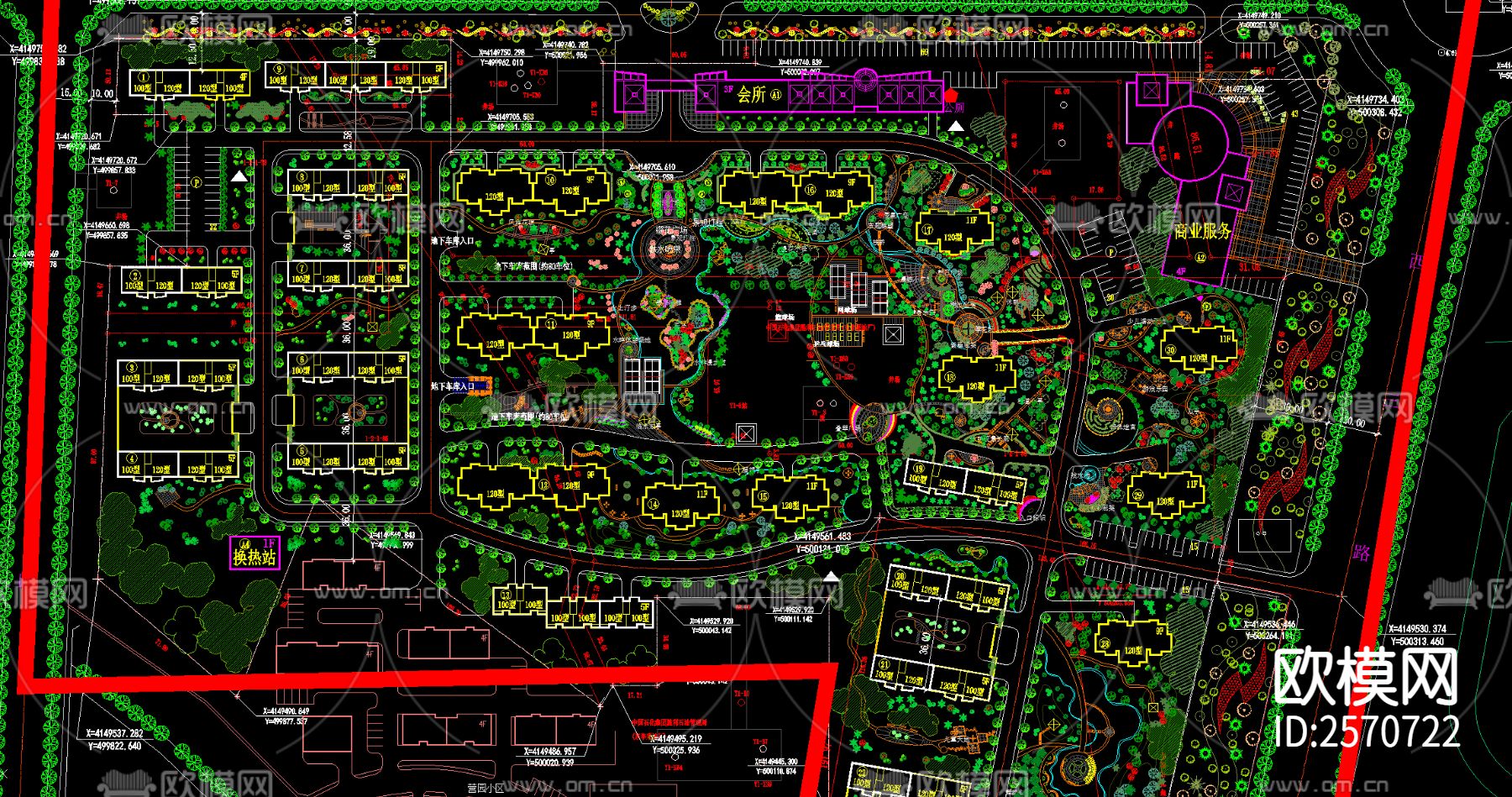 69套住宅小区居住区景观规划设计cad图库下载（渲染图8）