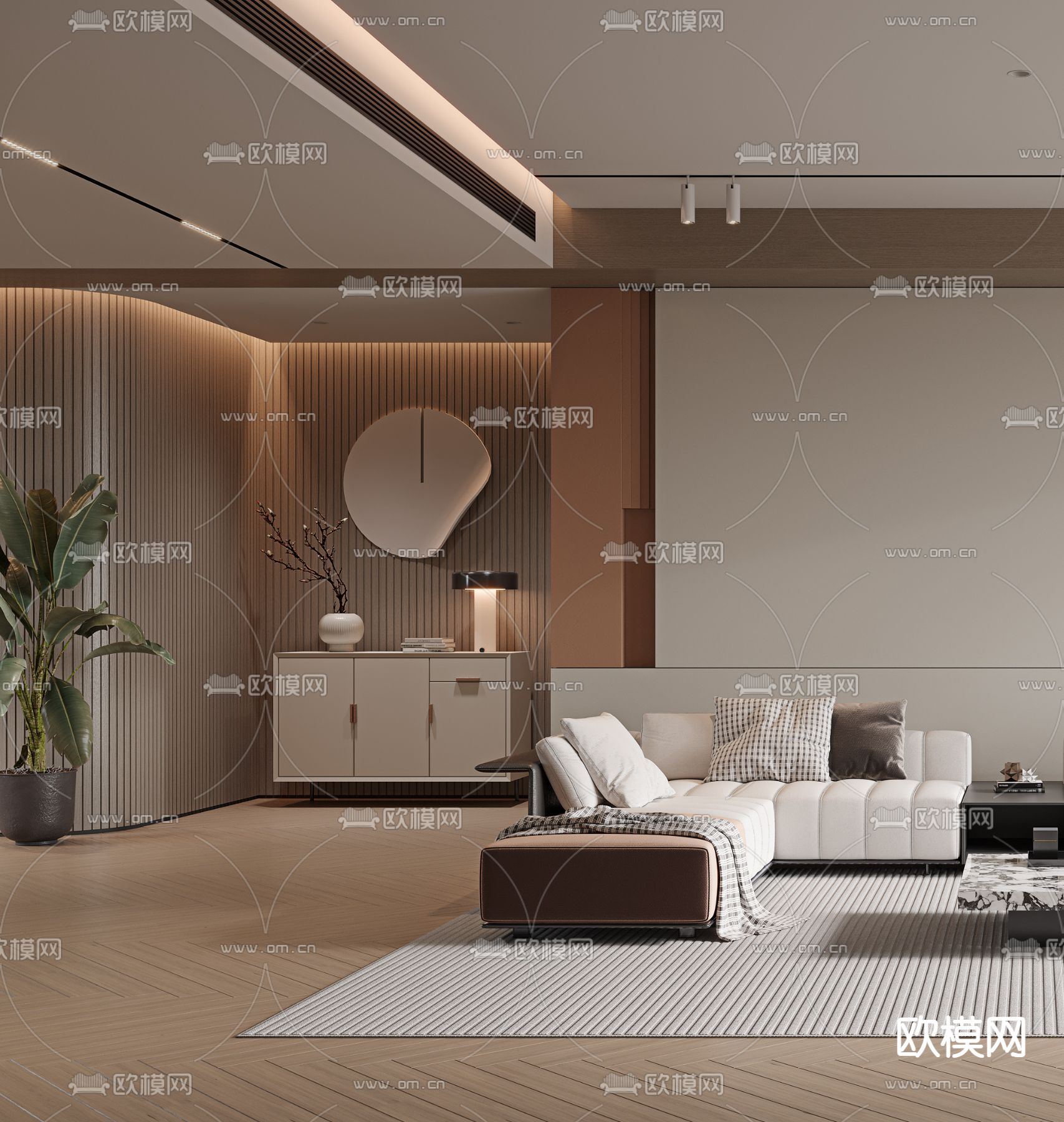 现代客厅3d模型下载（渲染图2）