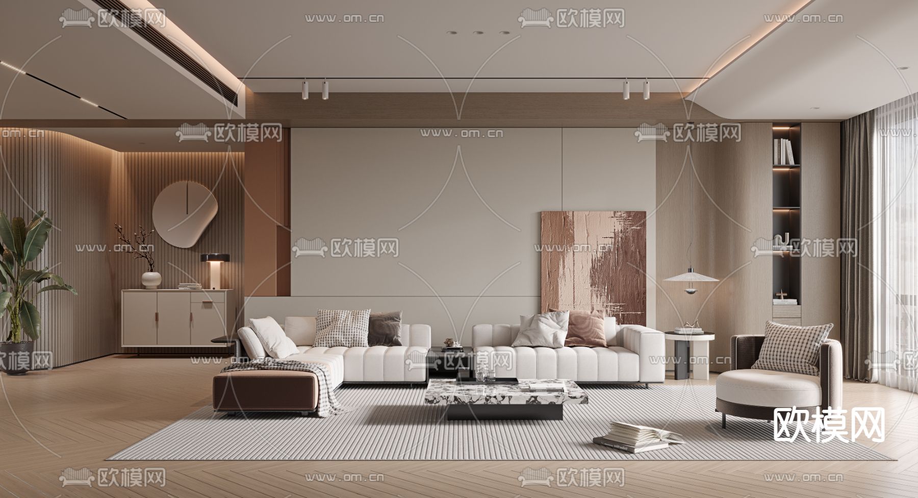 现代客厅3d模型下载（渲染图1）