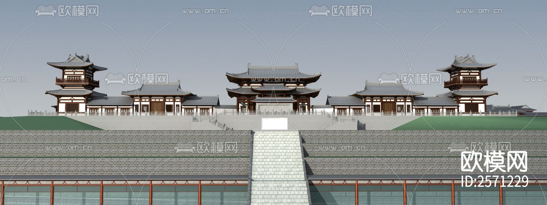 山门殿cad施工图下载（渲染图3）