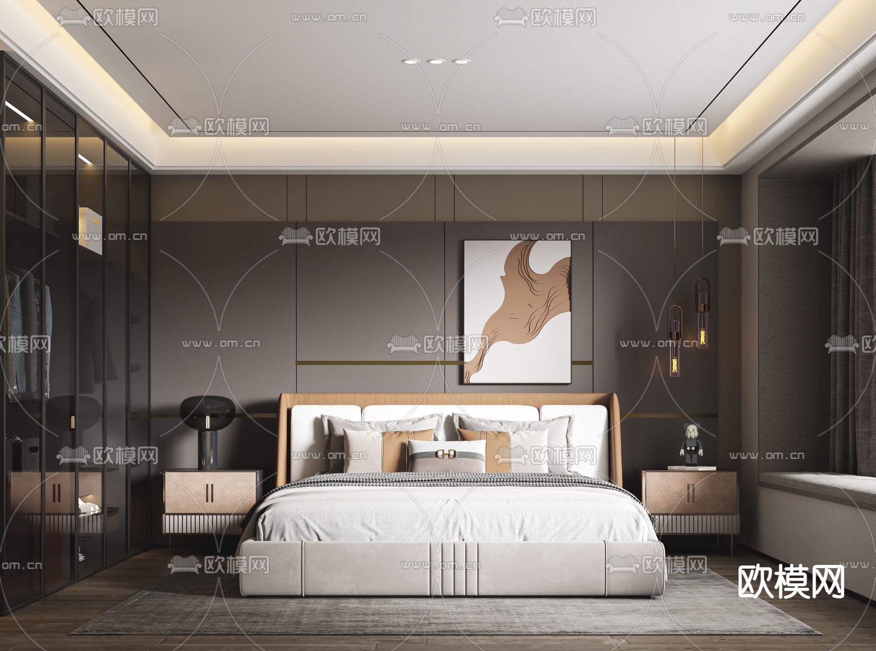 现代卧室 主卧3d模型下载（渲染图1）