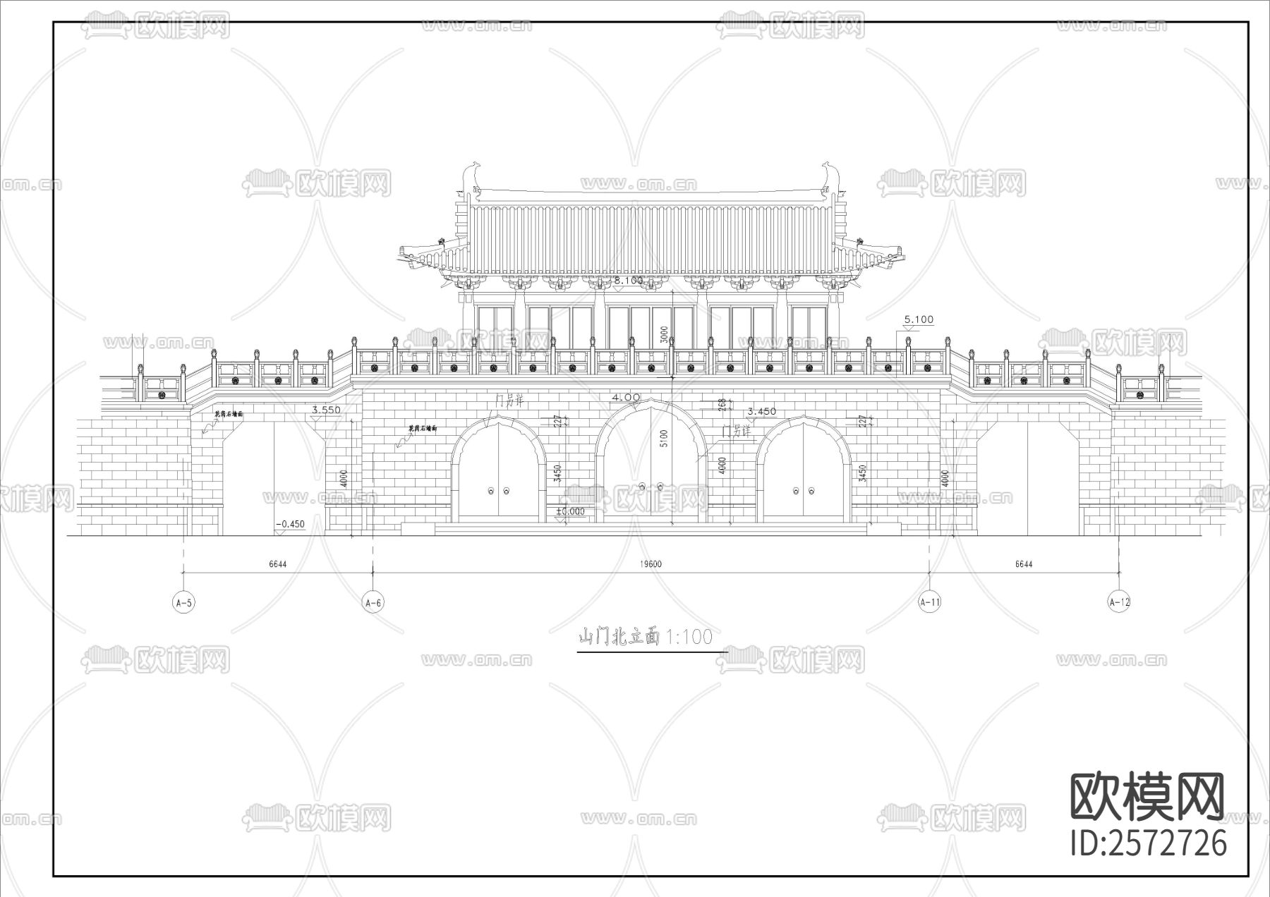 仿古城门建筑CAD施工图下载（渲染图6）