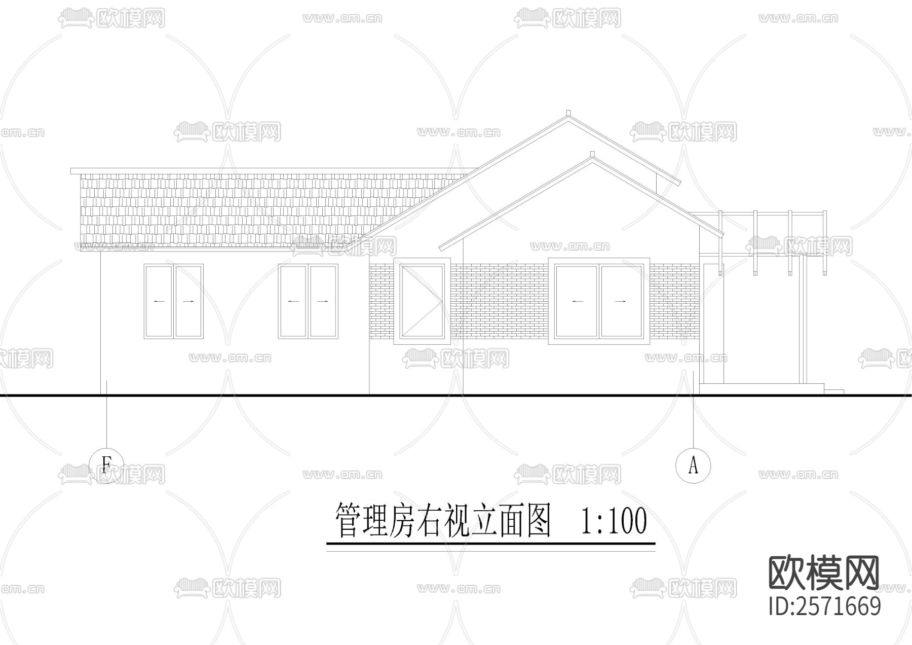公园内管理房cad施工图下载（渲染图4）