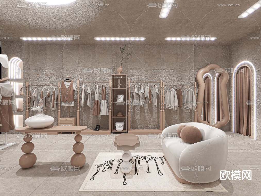 侘寂风服装店 女装店3d模型下载_ID14021219_3dmax免费模型-欧模网