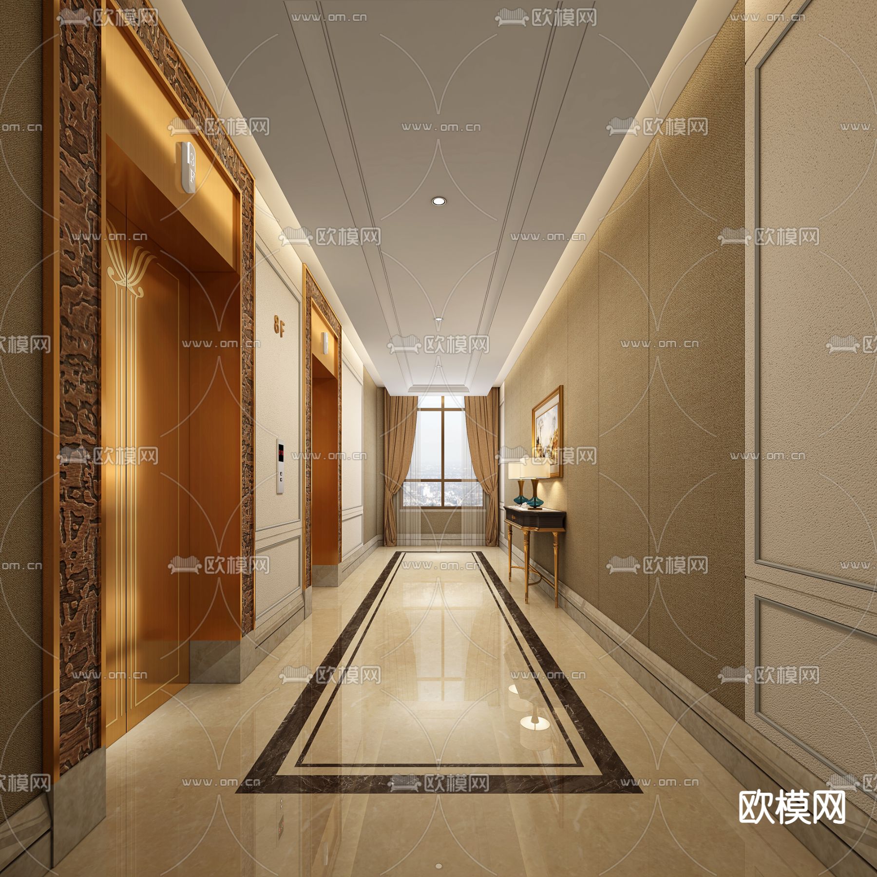 简欧电梯厅 过道3d模型下载