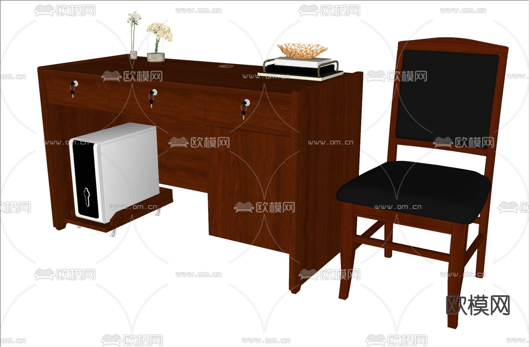 现代班台桌su模型下载（渲染图4）