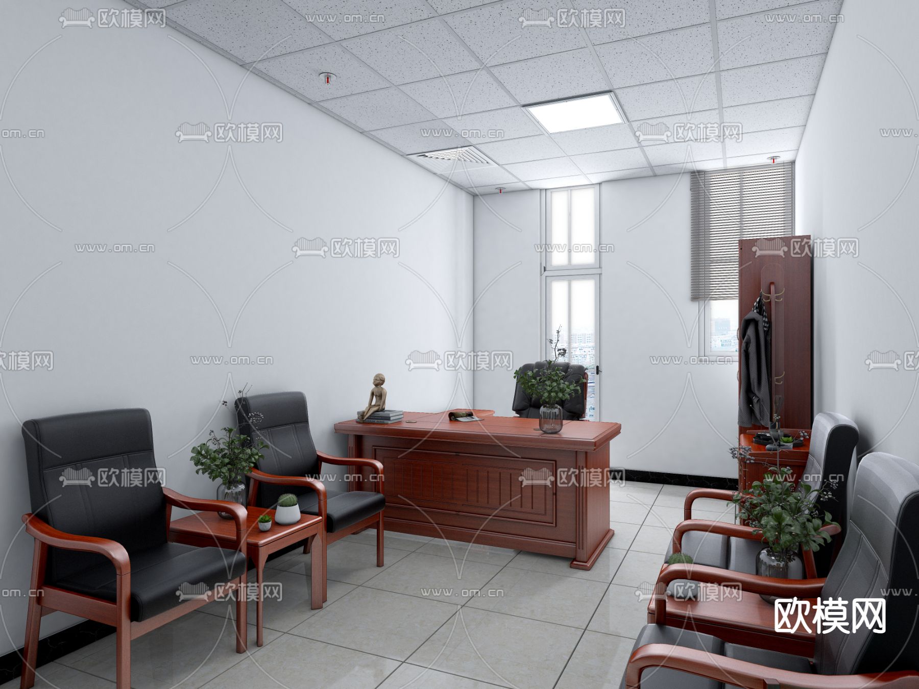 现代党政办公室su模型下载（渲染图2）